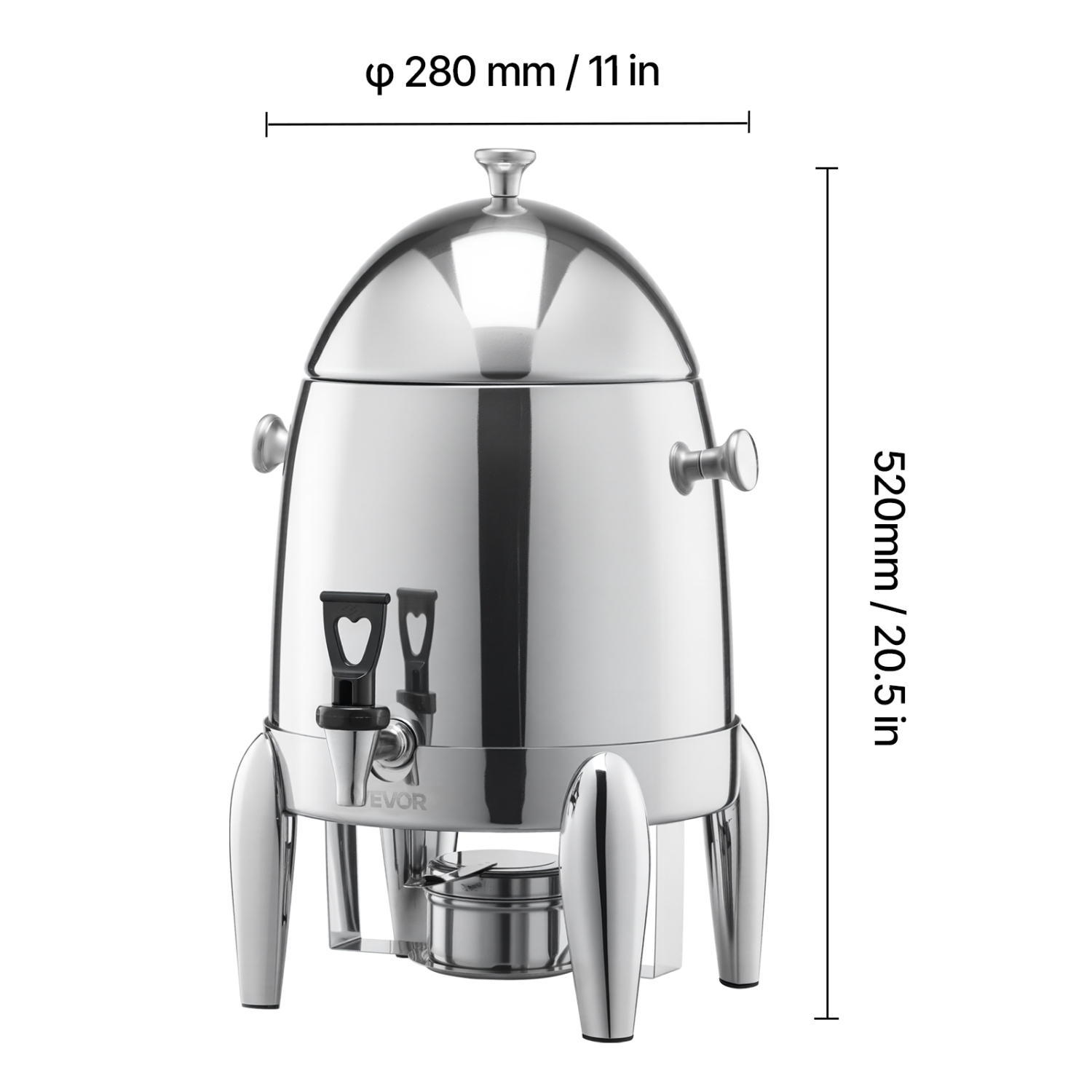 VEVOR 2.7 Gallon Stainless Steel Beverage Dispenser, Drink Dispenser with Alcohol Burner, Hot & Cold Drink Dispensers for Coffee Tea Hot Water, with