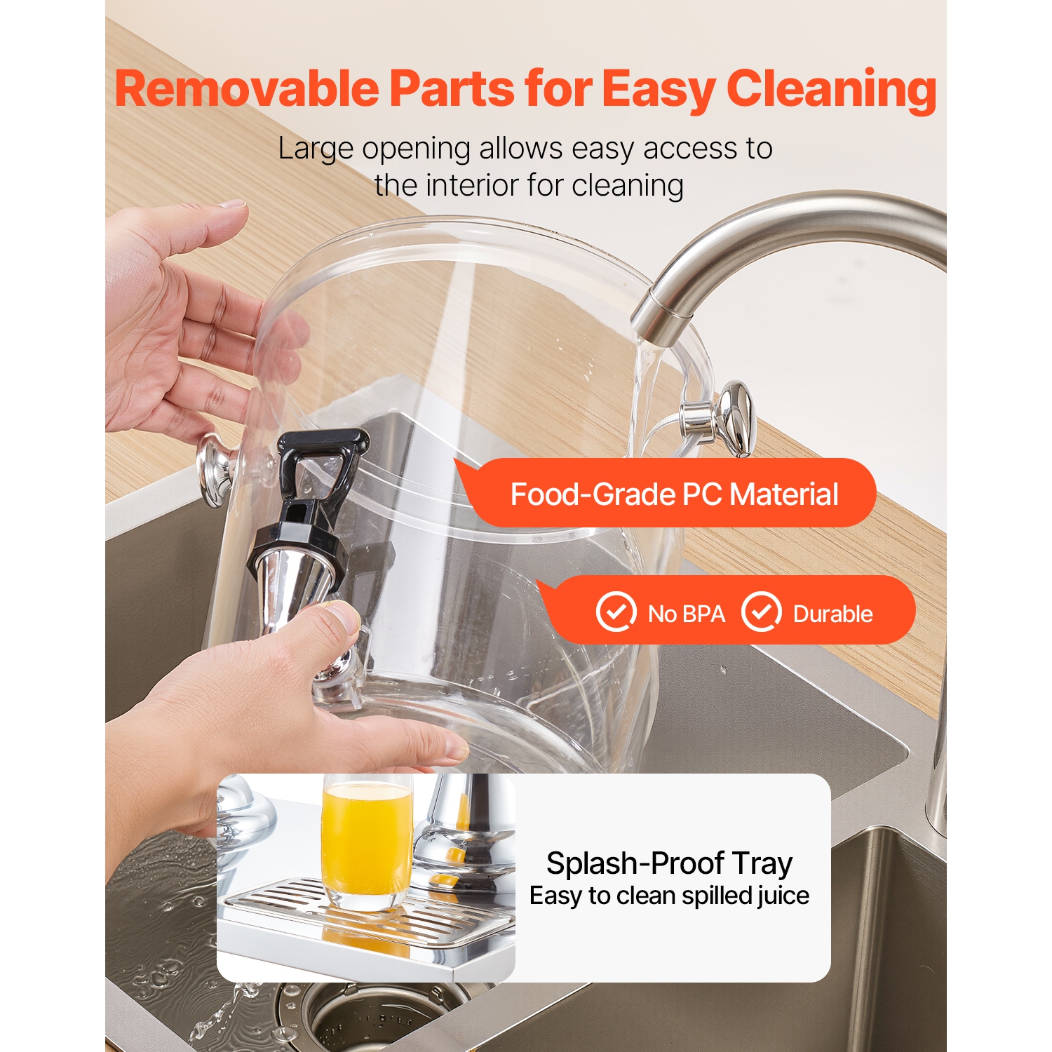 VEVOR 2.1 Gallon x 2 Beverage Dispenser, Drink Dispenser for Parties, Stainless Steel + Plastic Juice Dispensers with Spigot Ice Chamber Tray, Iced