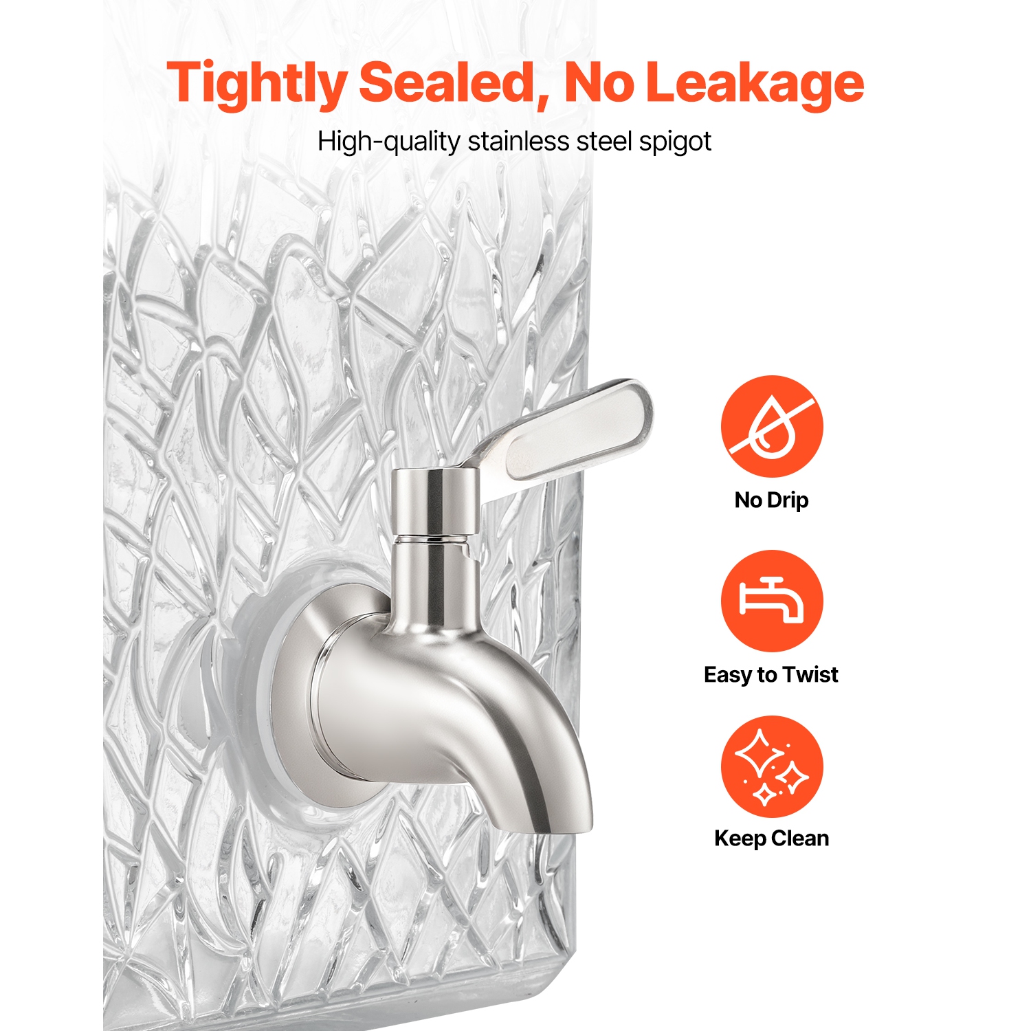 VEVOR 2.5 Gallon Beverage Dispenser, Drink Dispensers for Parties, Glass Juice Dispenser with Metal Stand, Stainless Steel Spigot, Iced Tea Lemonade