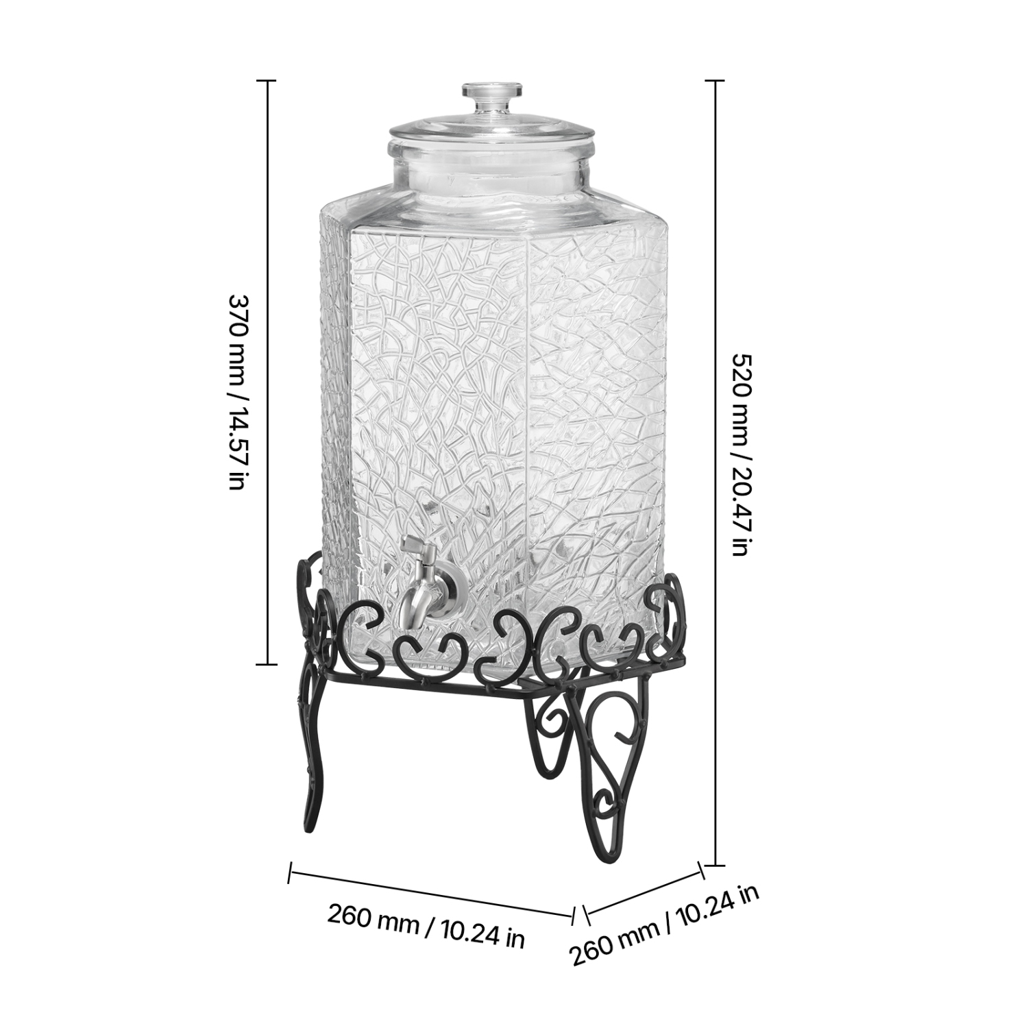 VEVOR 2.5 Gallon Beverage Dispenser, Drink Dispensers for Parties, Glass Juice Dispenser with Metal Stand, Stainless Steel Spigot, Iced Tea Lemonade