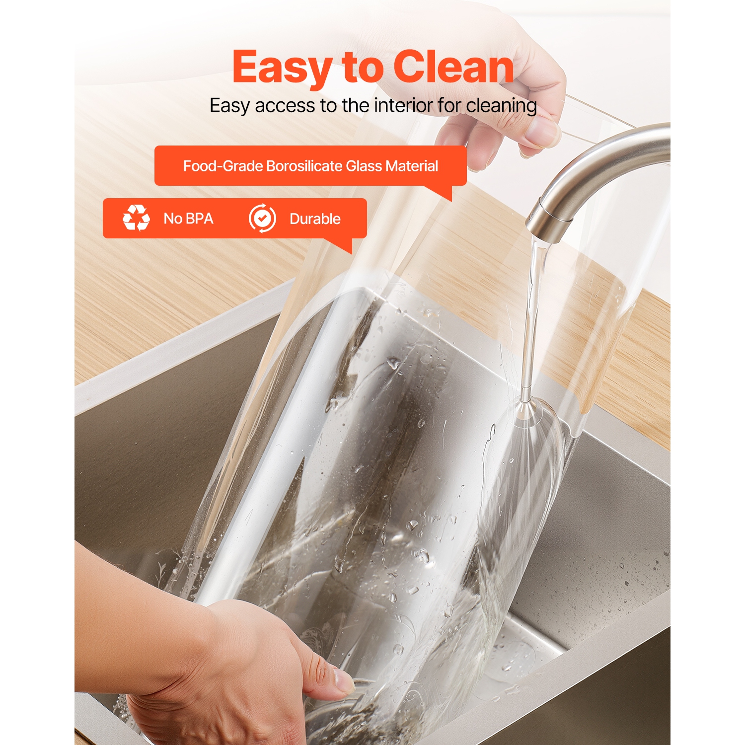 VEVOR 3.5 Gallon Beverage Dispenser, Drink Dispensers for Parties, Glass Juice Dispenser with Wood Stand, Stainless Steel Spigot, Iced Tea Lemonade