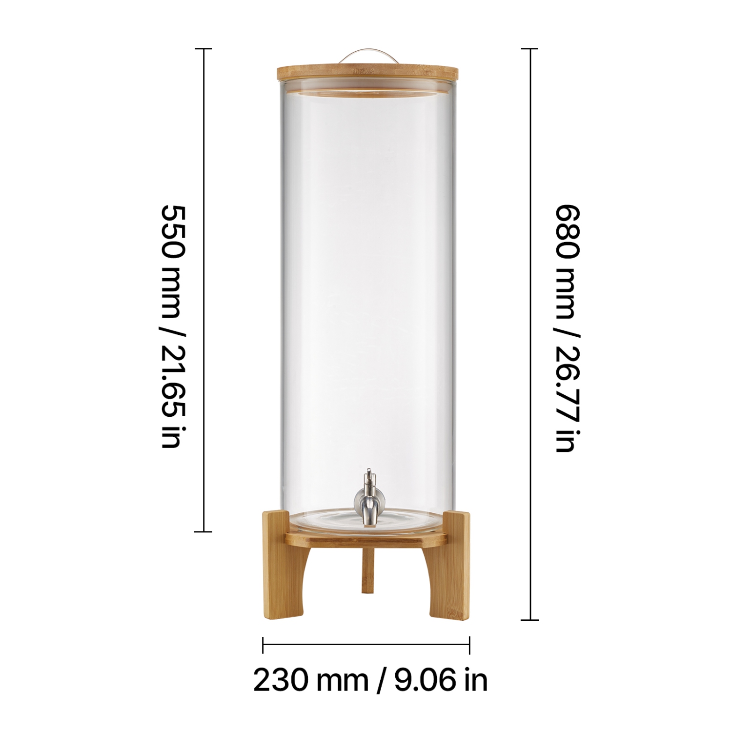 VEVOR 3.5 Gallon Beverage Dispenser, Drink Dispensers for Parties, Glass Juice Dispenser with Wood Stand, Stainless Steel Spigot, Iced Tea Lemonade