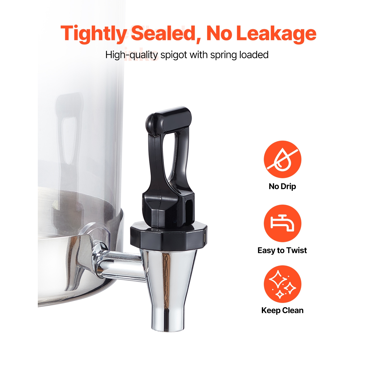 VEVOR 2.1 Gallon Beverage Dispenser, Drink Dispenser for Parties, Stainless Steel + Plastic Juice Dispensers with Spigot Ice Chamber Tray, Iced Tea