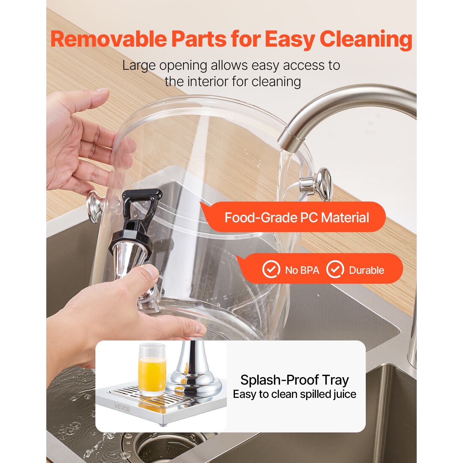 VEVOR 2.1 Gallon Beverage Dispenser, Drink Dispenser for Parties, Stainless Steel + Plastic Juice Dispensers with Spigot Ice Chamber Tray, Iced Tea