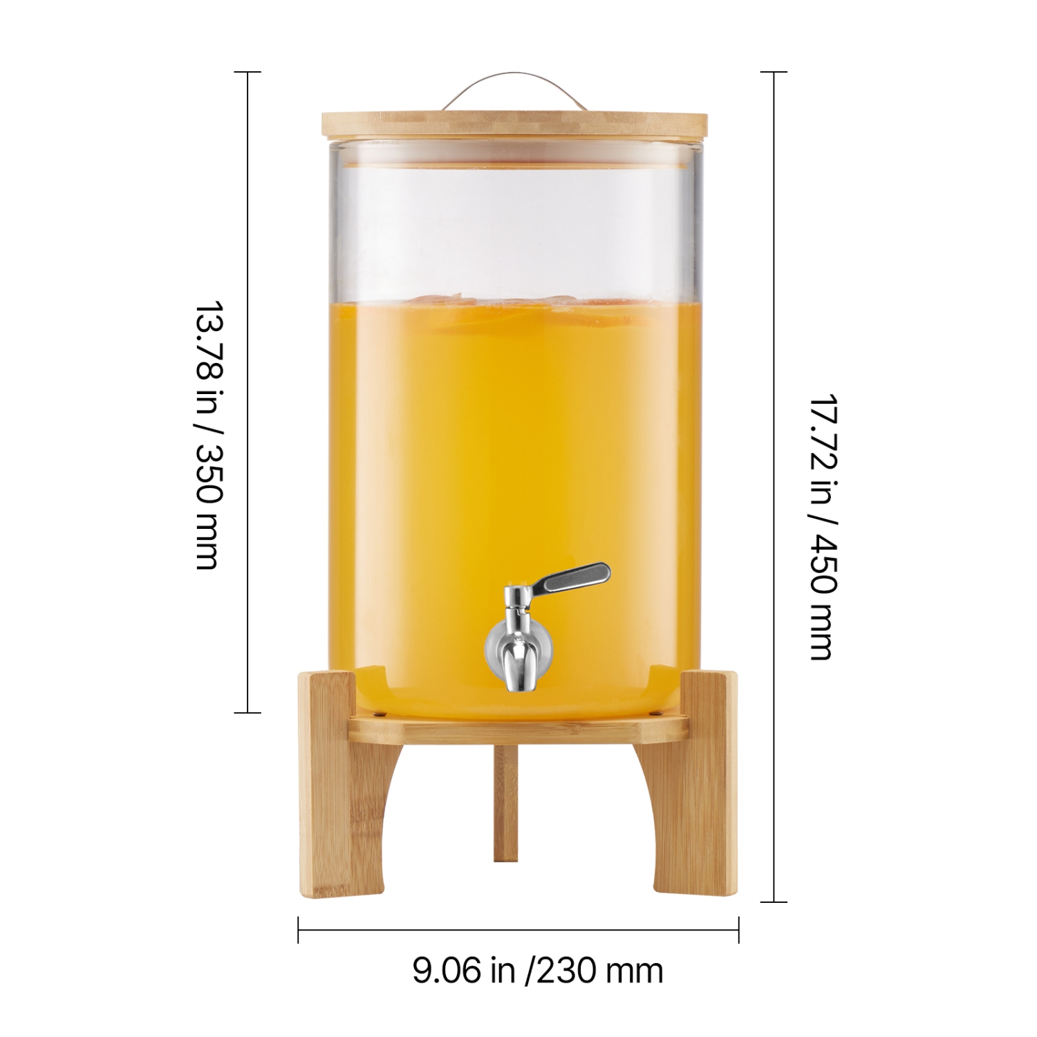 VEVOR 2.2 Gallon Beverage Dispenser, Drink Dispensers for Parties, Glass Juice Dispenser with Wood Stand, Stainless Steel Spigot, Iced Tea Lemonade