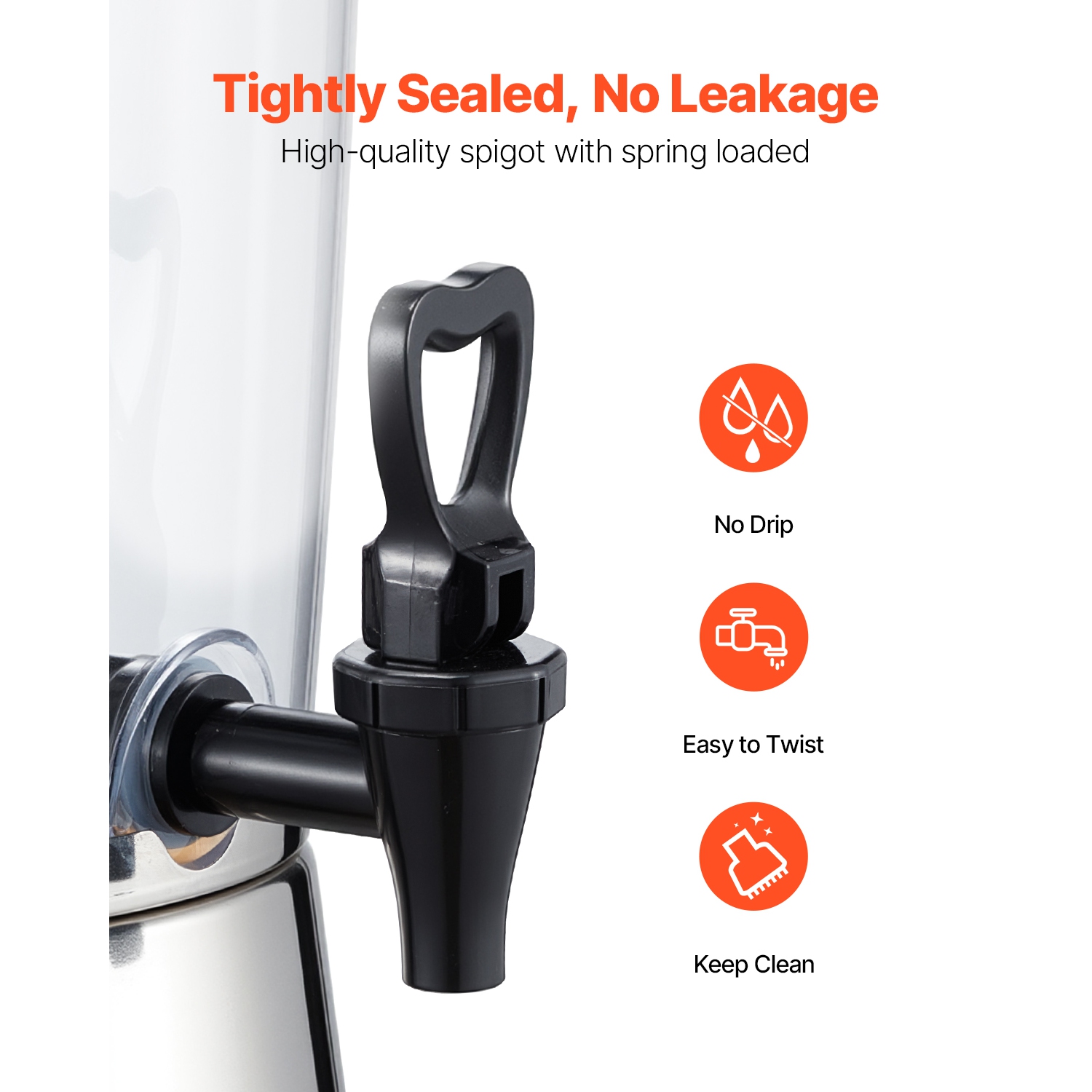 VEVOR 2.1 Gallon Beverage Dispenser, Drink Dispenser for Parties, Stainless Steel + Plastic Juice Dispensers with Spigot Ice Chamber, Iced Tea