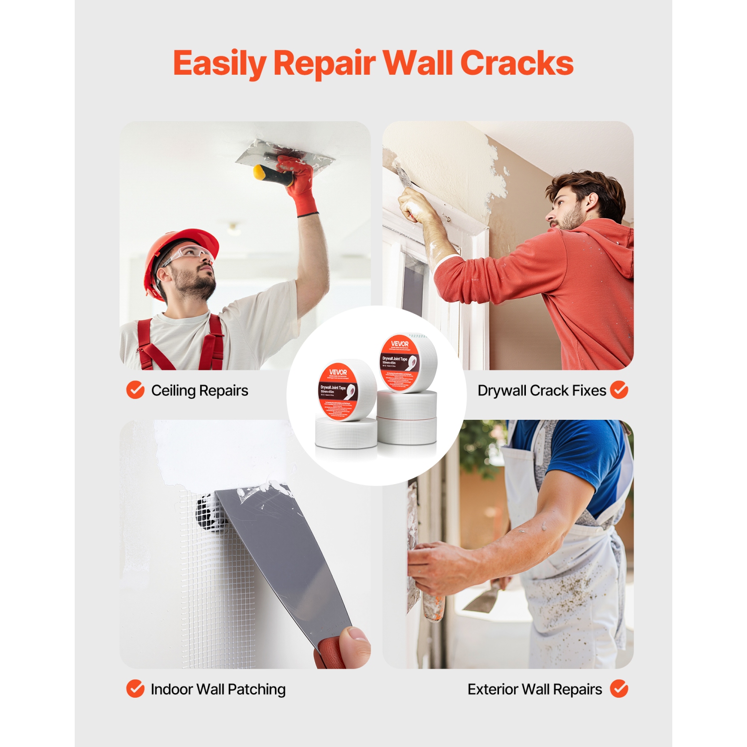 VEVOR 1.97 inch W x 147.64 ft L Drywall Mesh Tape, Self-Adhesive Fiberglass Drywall Joint Tape, 36 Rolls Dry Wall Patch for Easy Sheetrock Ceiling