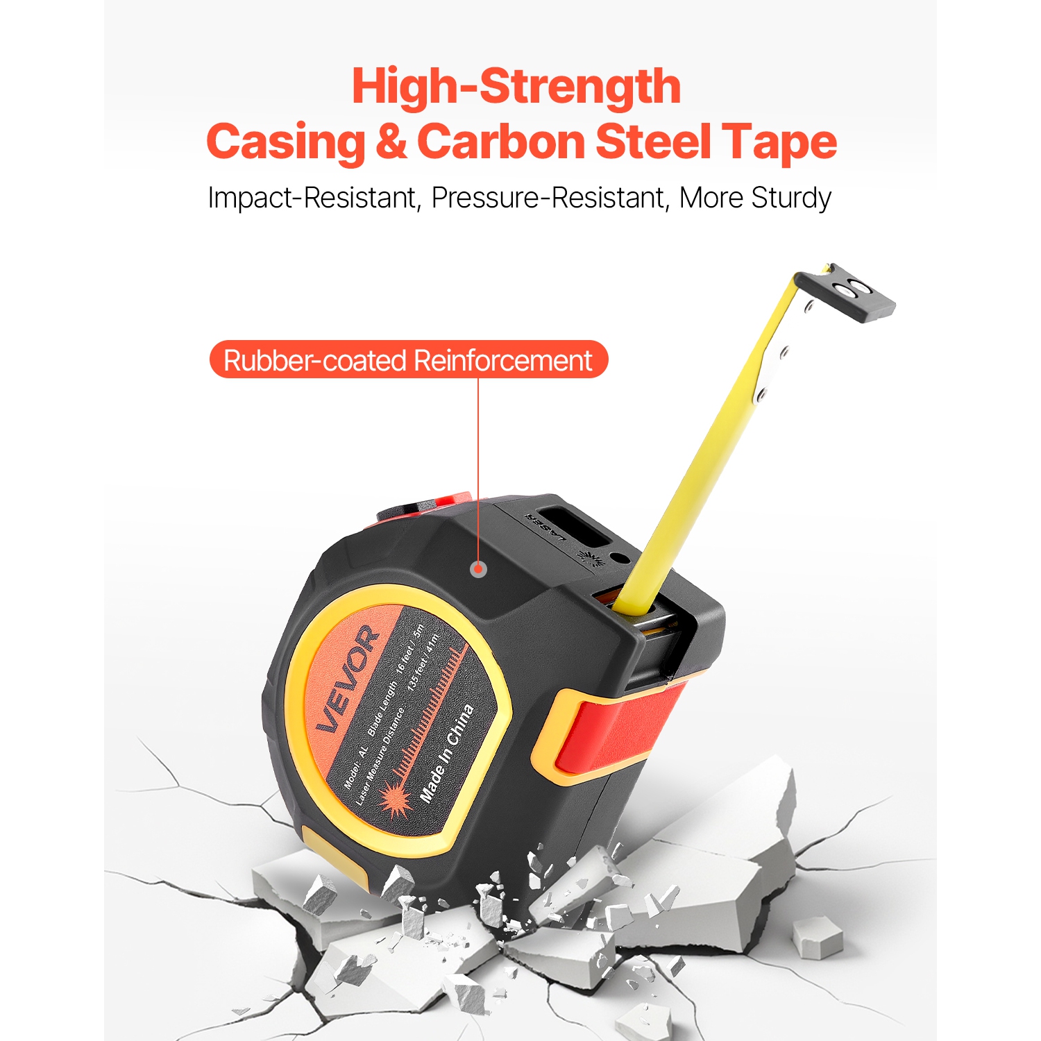 VEVOR 2-in-1 Laser Tape Measure, 135Ft Rechargeable Laser Measurement Tool & 16Ft Measuring Tape with Magnetic, 4 Modes-Length, Area, Volume,