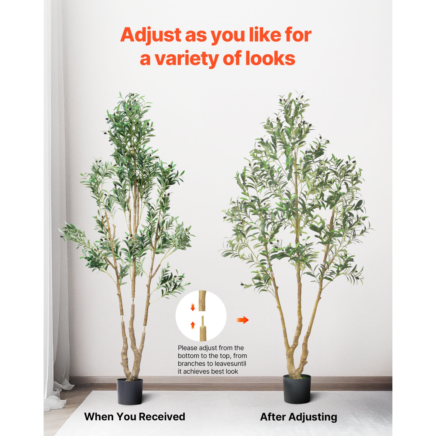 VEVOR 7FT Artificial Olive Tree with Black Pot, Tall Fake Tree with Natural Wood Trunk & Realistic Green Leaves and Fruits, Indoor Faux Plant for