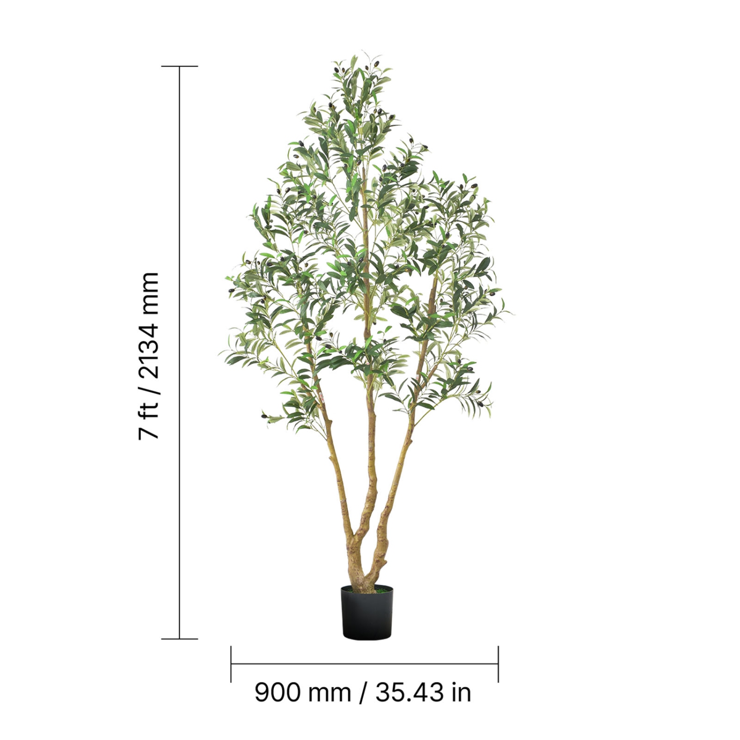 VEVOR 7FT Artificial Olive Tree with Black Pot, Tall Fake Tree with Natural Wood Trunk & Realistic Green Leaves and Fruits, Indoor Faux Plant for