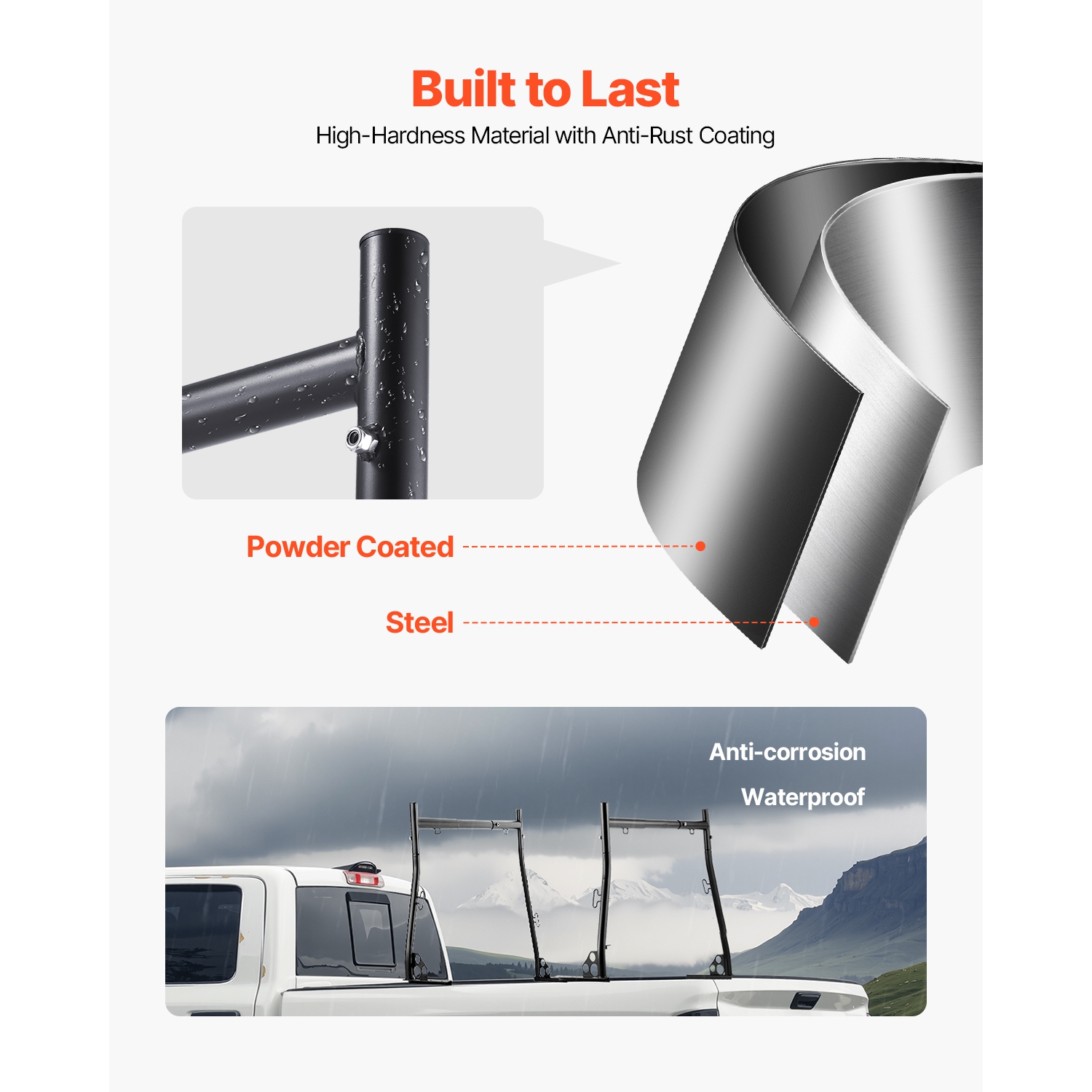 VEVOR 49-73 in Width Truck Ladder Rack, Extendable Universal Cargo Rack, Heavy Duty Steel with 800lbs Static Load Capacity, for Canoes, Surfboards,