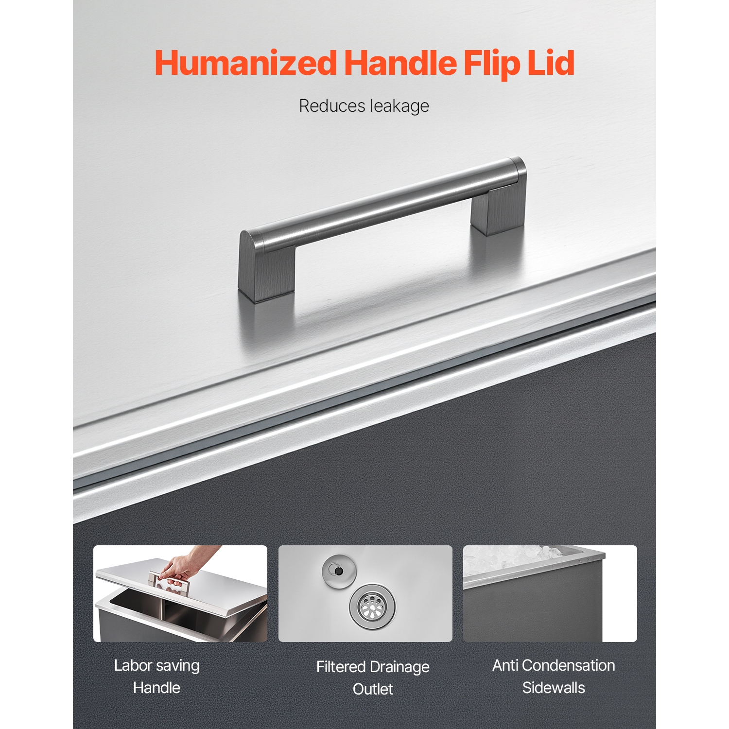 VEVOR 28"L x 20"W x 17"H Drop in Ice Chest,Stainless Steel Drop in Cooler, 113.7 Quart Commercial Ice Bin with Flip Lid for Outdoor Kitchen Patio