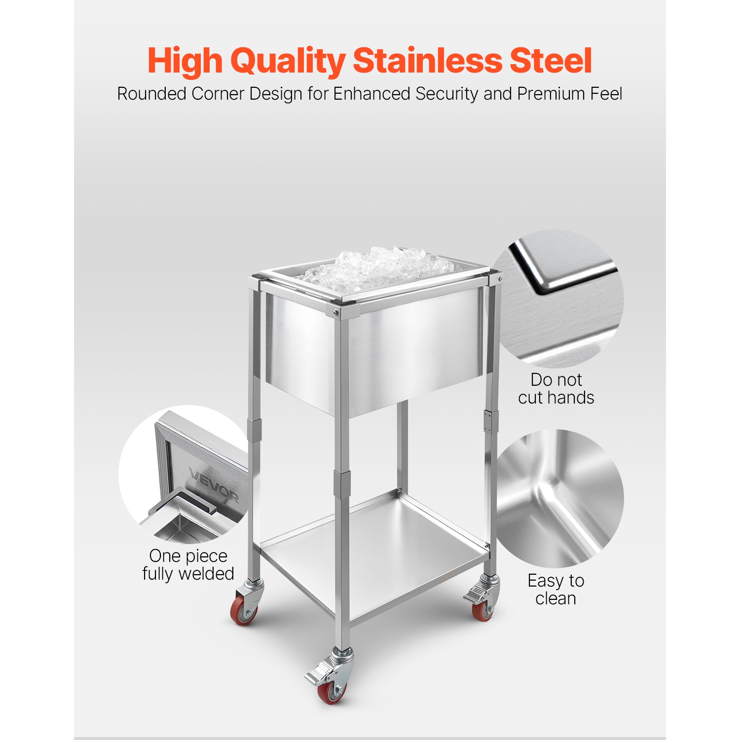 VEVOR 22"L x 16"W x 38"H Rolling Ice Chest Cooler Cart, Stainless Steel Cooling Bin on Wheels, 32.8 Quart Outdoor Stand Up Cooler Trolley with Shelf,