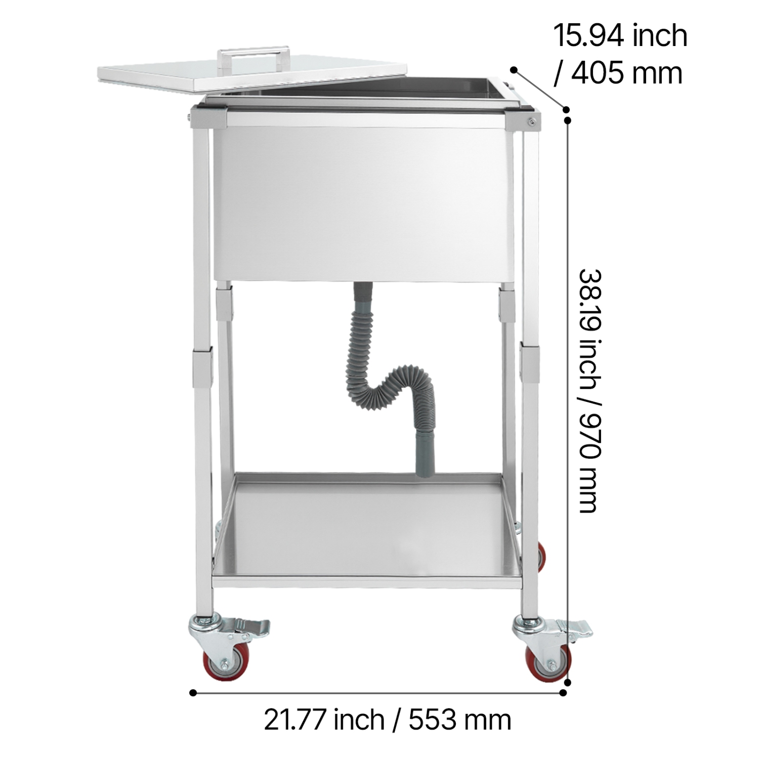 VEVOR 22"L x 16"W x 38"H Rolling Ice Chest Cooler Cart, Stainless Steel Cooling Bin on Wheels, 32.8 Quart Outdoor Stand Up Cooler Trolley with Shelf,