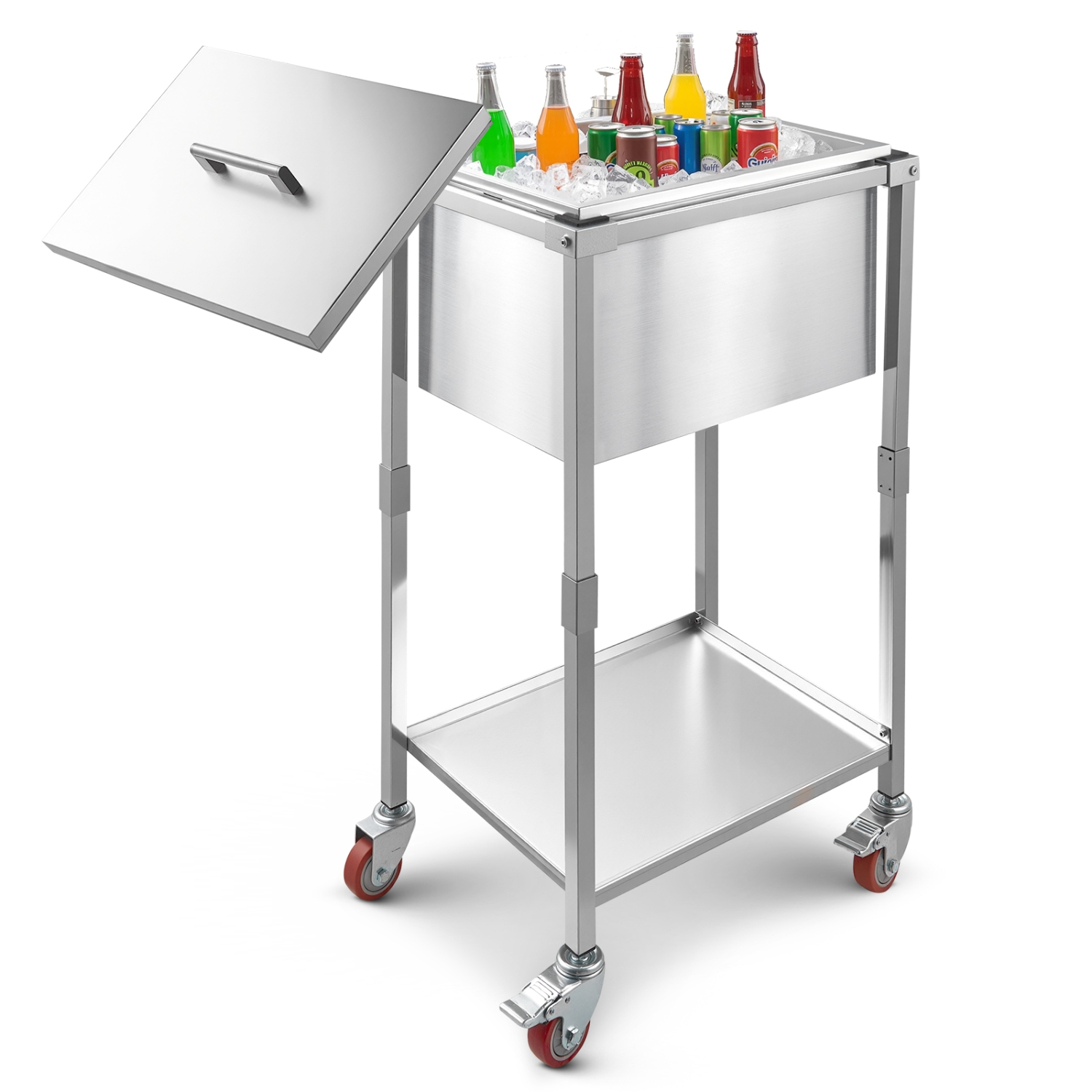VEVOR 22"L x 16"W x 38"H Rolling Ice Chest Cooler Cart, Stainless Steel Cooling Bin on Wheels, 32.8 Quart Outdoor Stand Up Cooler Trolley with Shelf,