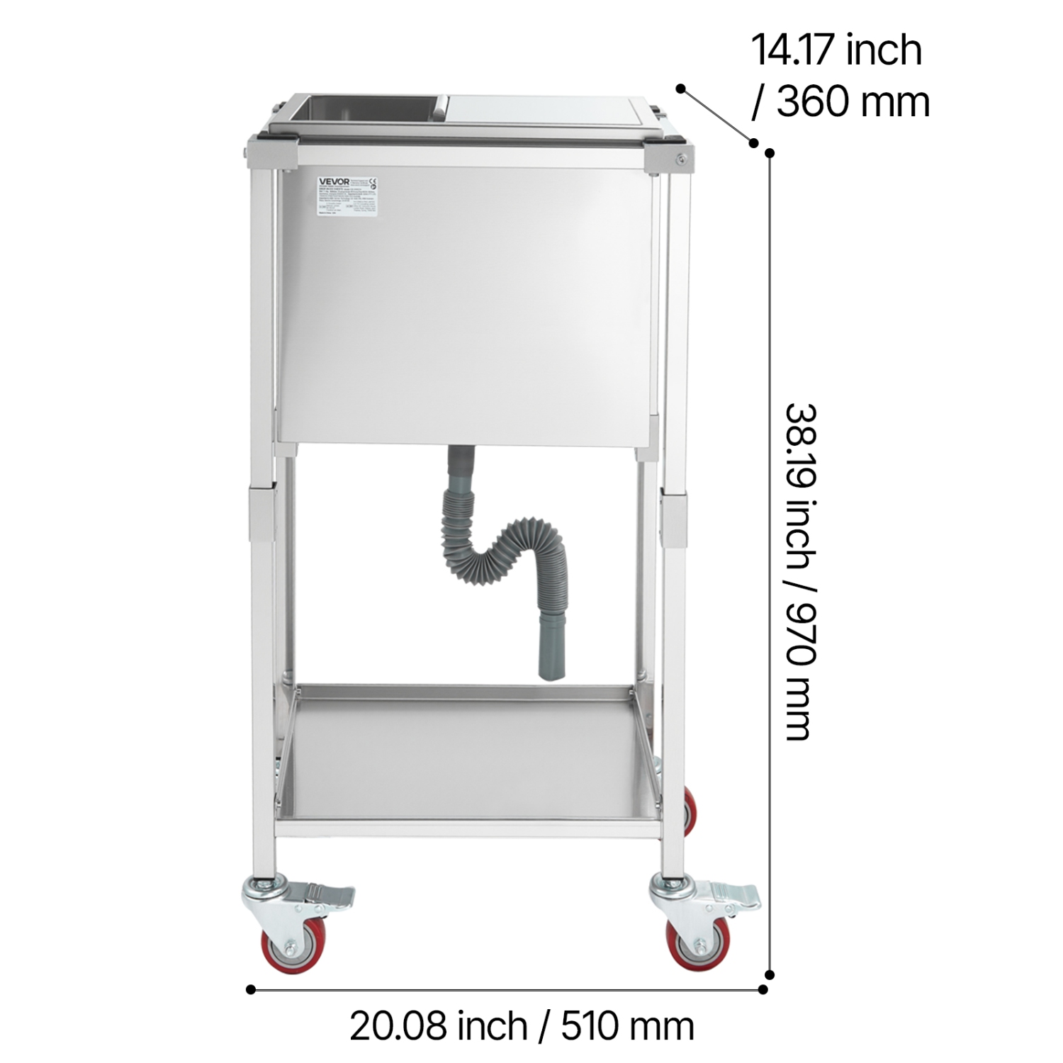 VEVOR 20"L x 14"W x 38"H Rolling Ice Chest Cooler Cart, Stainless Steel Cooling Bin on Wheels, 29.6 Quart Outdoor Stand Up Cooler Trolley with Shelf,