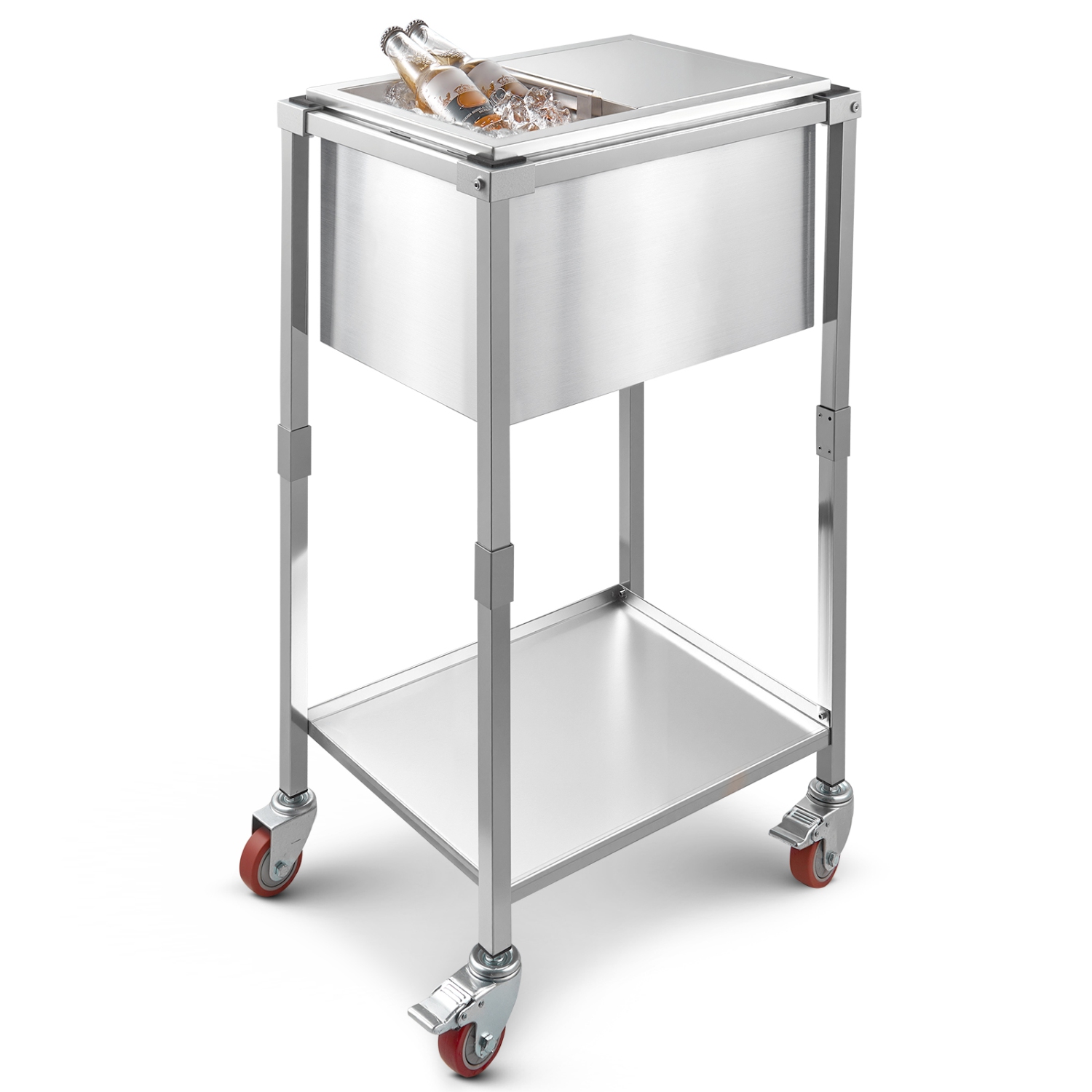 VEVOR 20"L x 14"W x 38"H Rolling Ice Chest Cooler Cart, Stainless Steel Cooling Bin on Wheels, 29.6 Quart Outdoor Stand Up Cooler Trolley with Shelf,