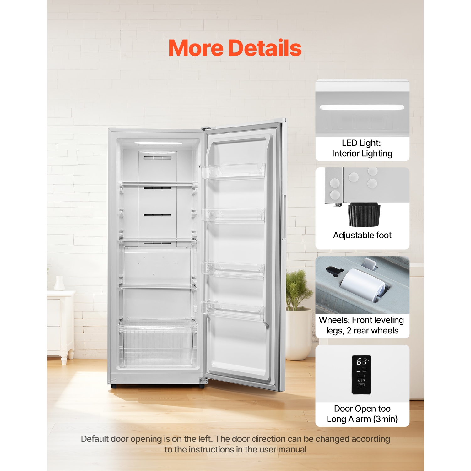 VEVOR 14 Cu.Ft Convertible Freezer/Refrigerator, Frost Free Upright Freezer with Temp Control Panel, Door Open too Long Alarm, Adjustable Shelves and