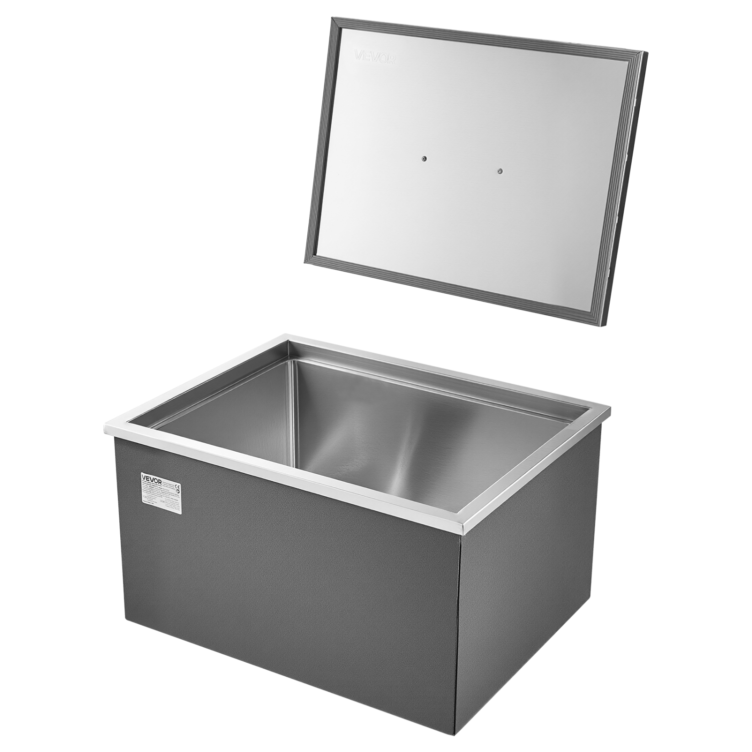 VEVOR 22"L x 17"W x 12"H Drop in Ice Chest, Stainless Steel Drop in Cooler, 45.3 Quart Commercial Ice Bin with Pot Lid for Outdoor Kitchen Patio Bar,