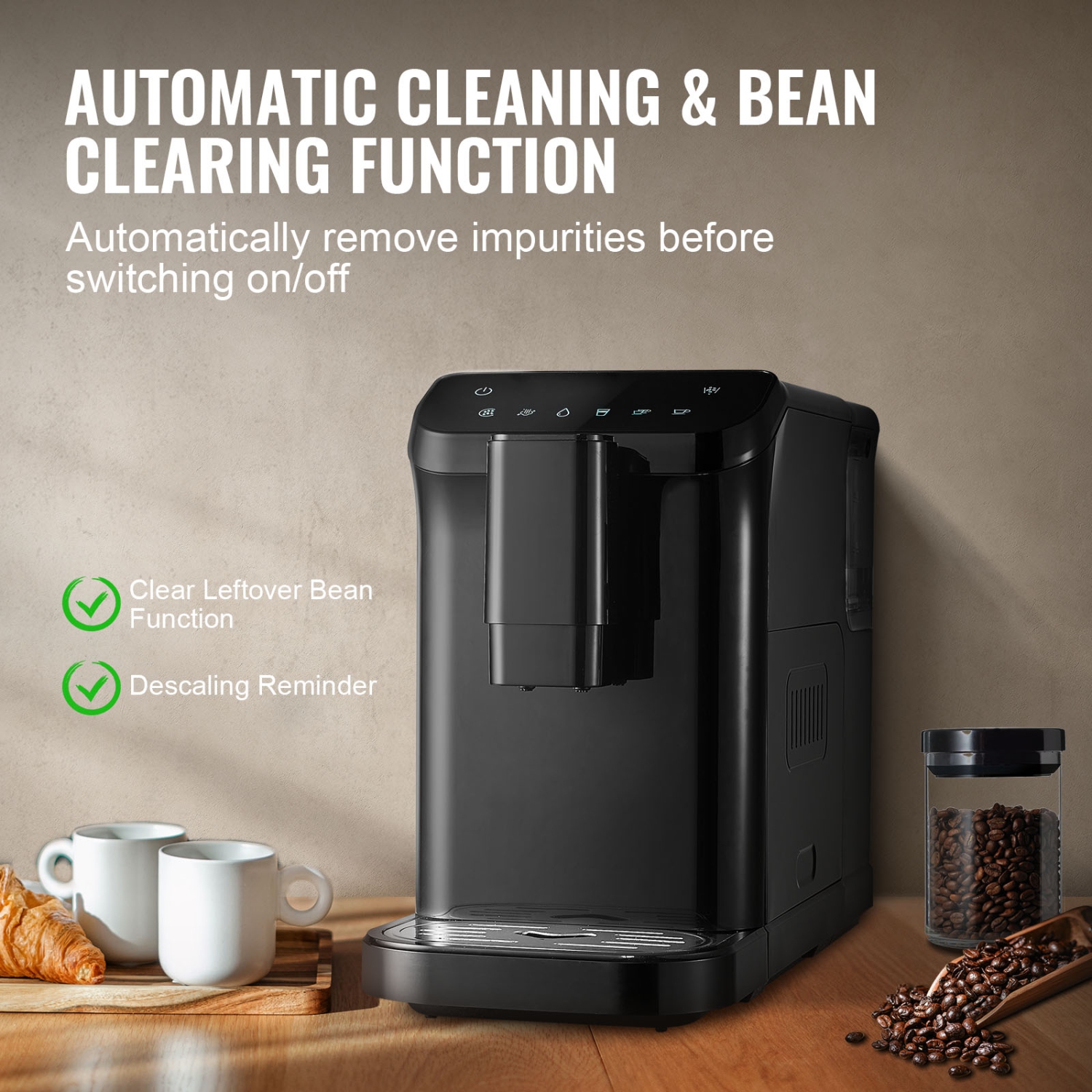 VEVOR 15-Bar Automatic Espresso Machine - Built-In Grinder, with 15-Level Grinding Settings, Professional Espresso Coffee Maker with 1.5L Water Tank