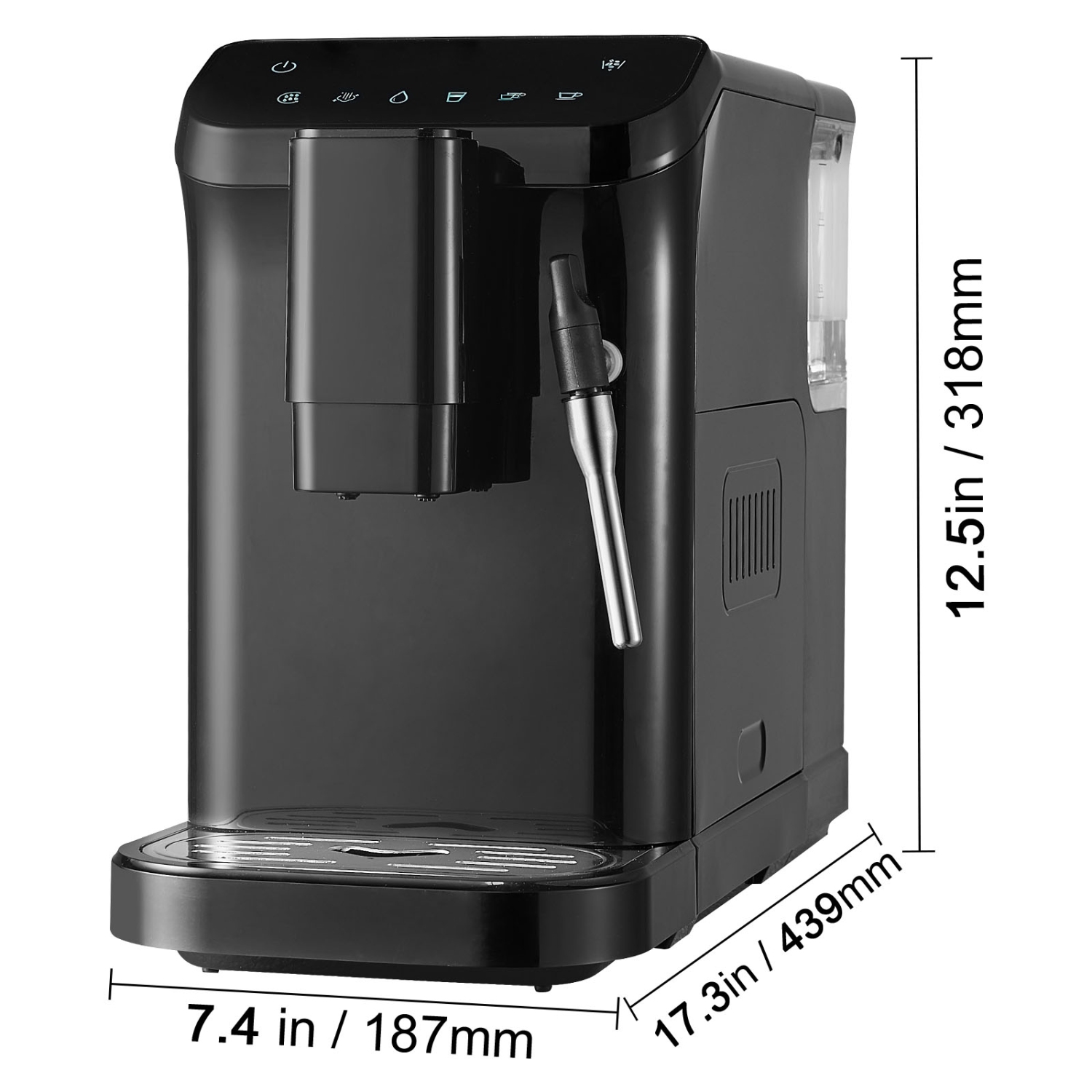 Machine à espresso automatique de 20 bars VEVOR avec buse à vapeur, moulin intégré et 15 réglages de mouture, cafetière à espresso professionnelle