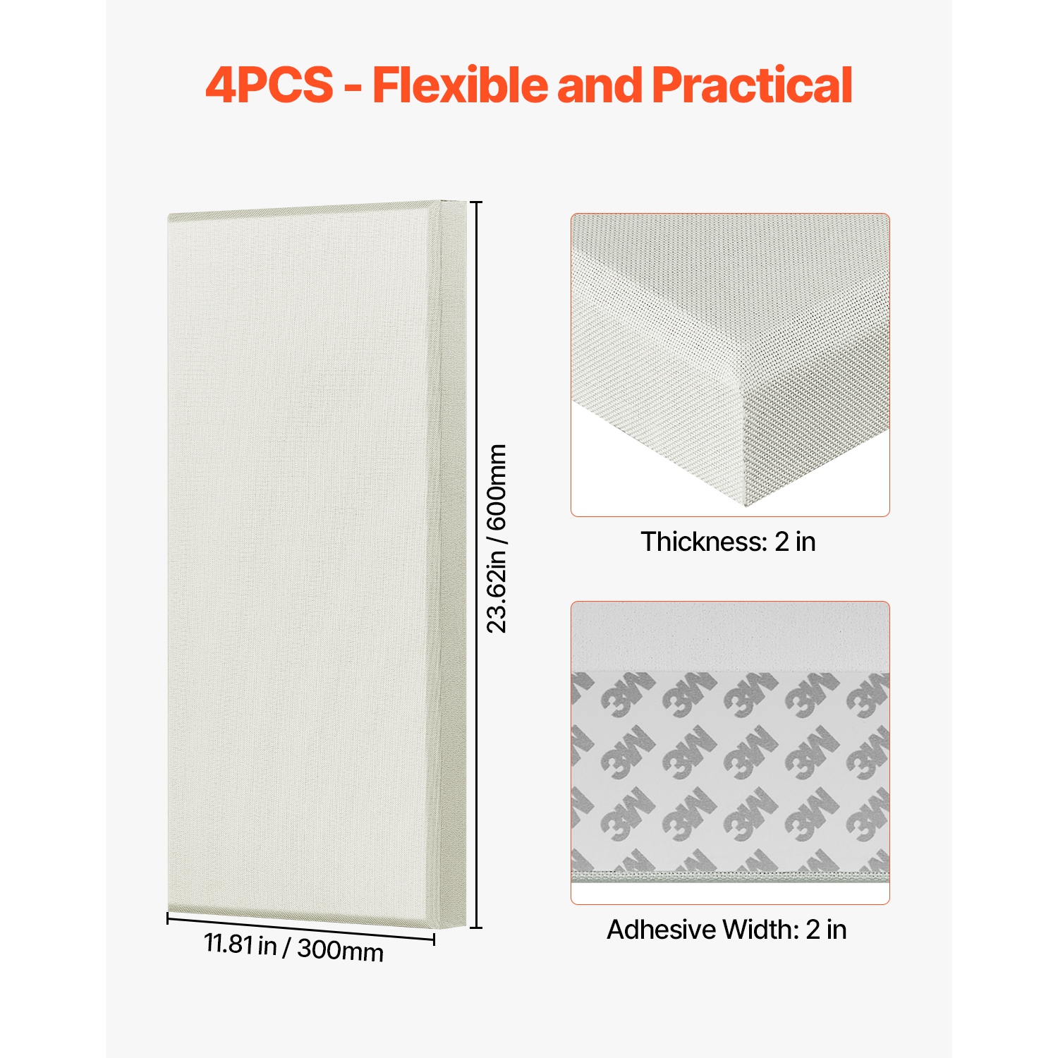 Panneaux acoustiques VEVOR 4 PCS, 2&nbsp;po d'épaisseur, 23,6x11.8 en fibre de verre, panneaux muraux insonorisants auto-adhésifs, pour les studios,