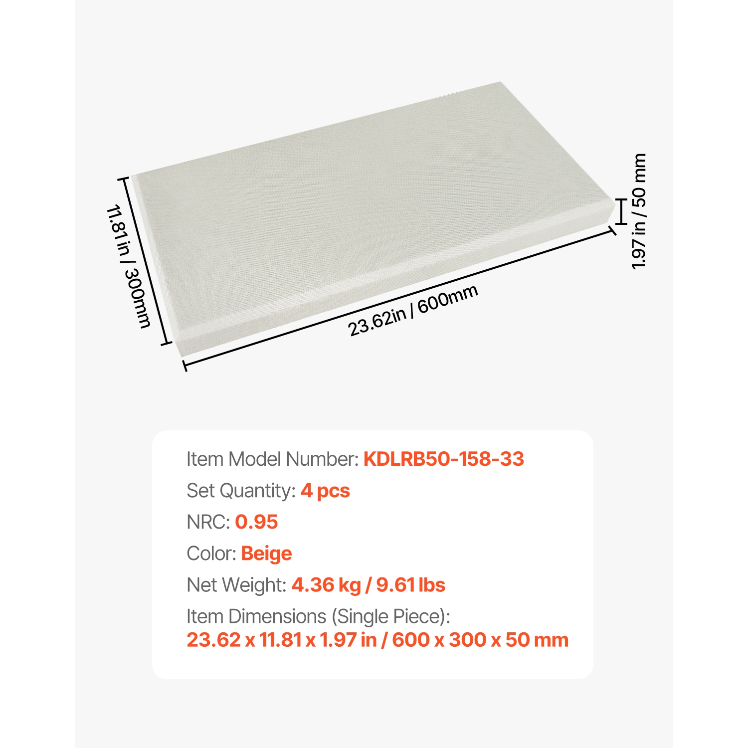 Panneaux acoustiques VEVOR 4 PCS, 2&nbsp;po d'épaisseur, 23,6x11.8 en fibre de verre, panneaux muraux insonorisants auto-adhésifs, pour les studios,