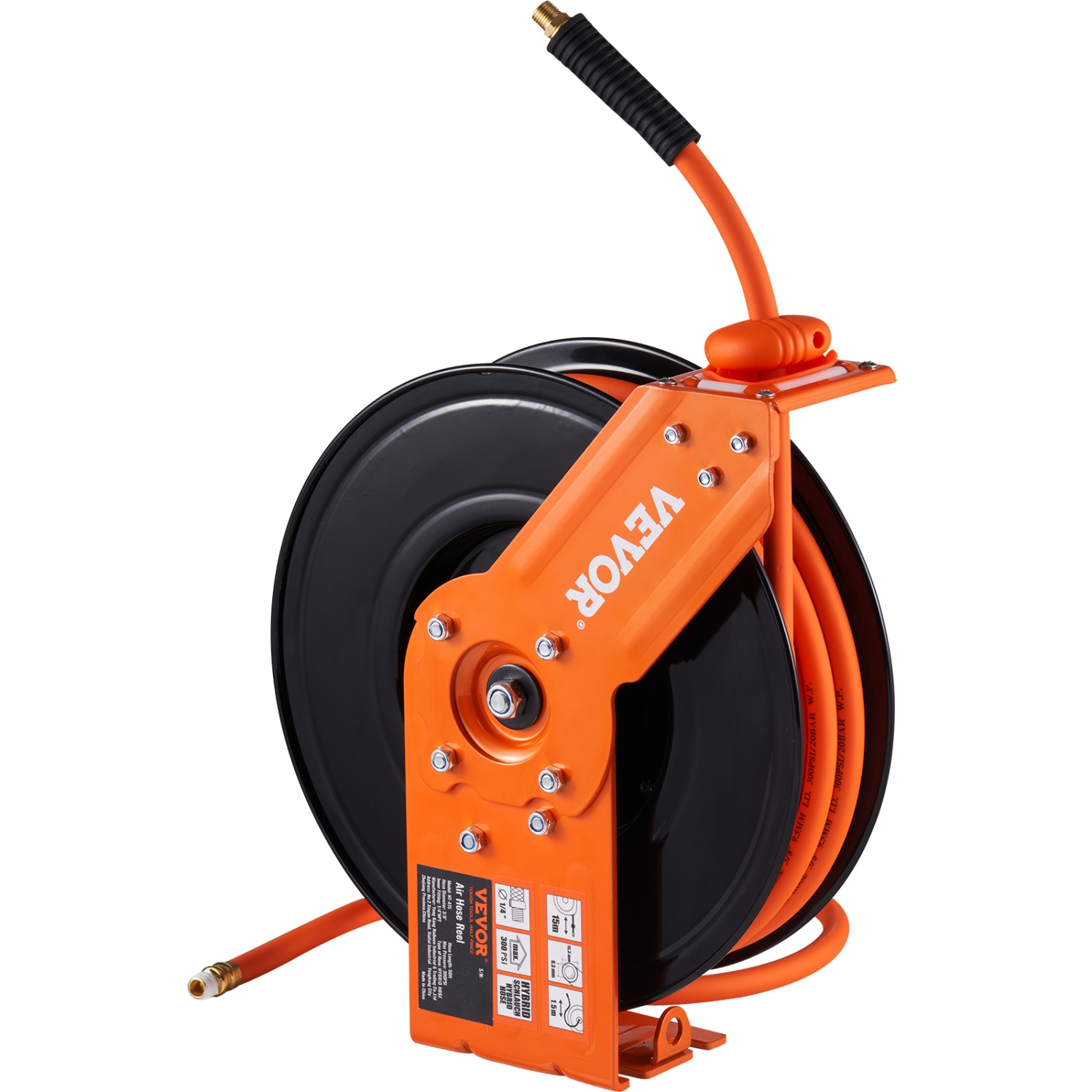 VEVOR 3/8 IN x 50 FT Retractable Air Hose Reel, Hybrid Air Hose Max 300PSI, Air Compressor Hose Reel with 5 In Lead in, Ceiling / Wall Mount Heavy