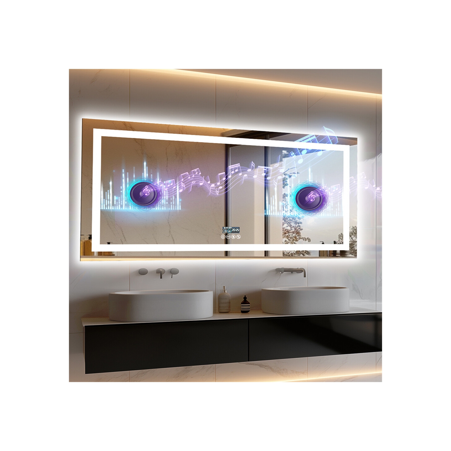 LUVODI 48''x24'' LED Bathroom Mirror with Lights, Built-in Bluetooth Speaker, Anti-Fog Dimmable 3 Lights Setting Backlit + Front Lit, Lighted Vanity