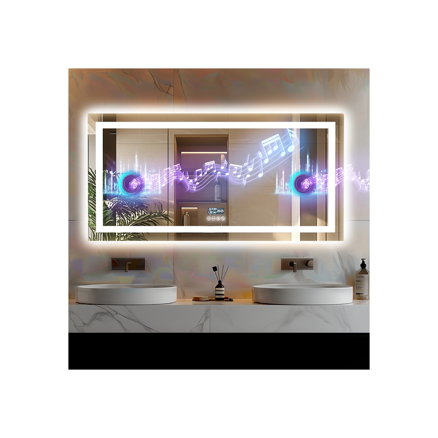 LUVODI 48''x24'' LED Bathroom Mirror with Lights, Built-in Bluetooth Speaker, Anti-Fog Dimmable 3 Lights Setting Backlit + Front Lit, Lighted Vanity