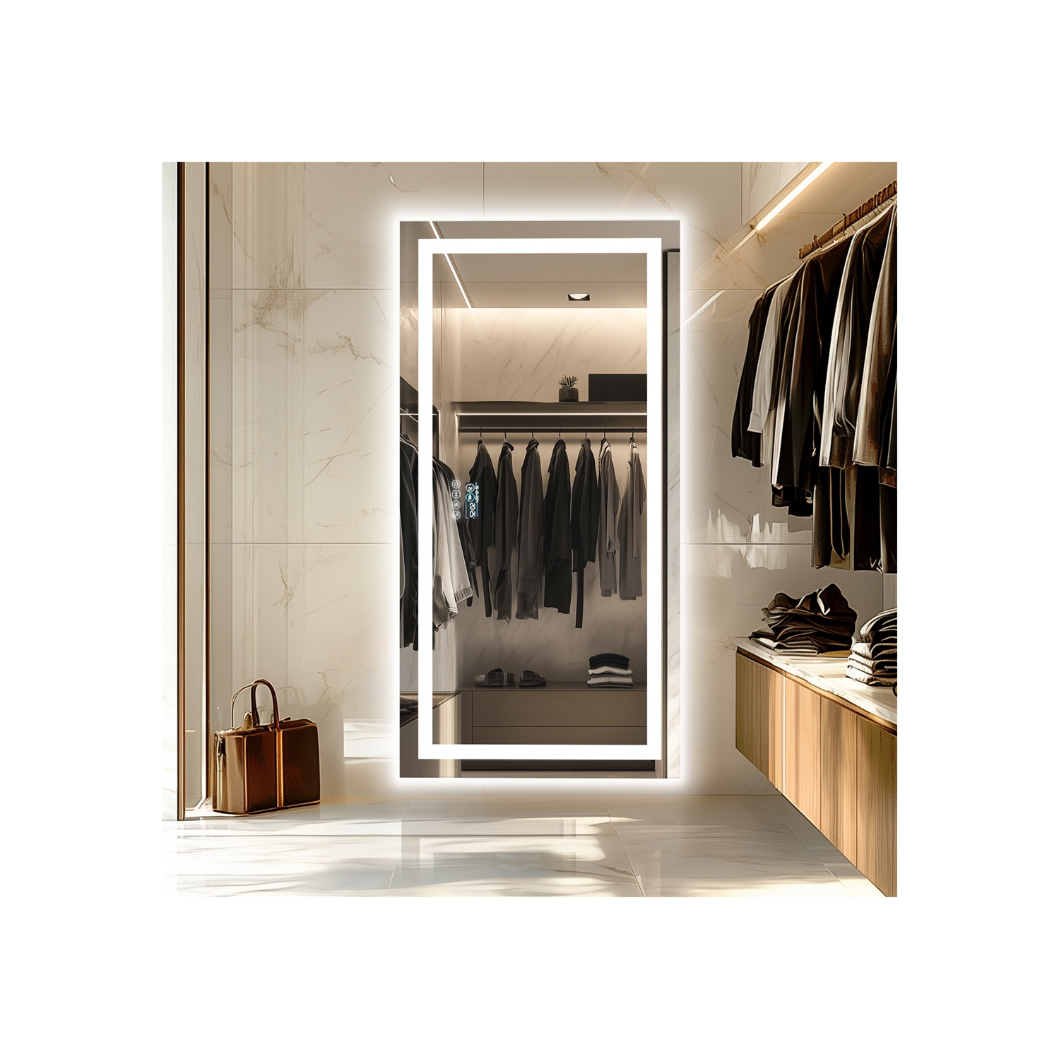 LUVODI 48''x24'' LED Bathroom Mirror with Lights, Built-in Bluetooth Speaker, Anti-Fog Dimmable 3 Lights Setting Backlit + Front Lit, Lighted Vanity