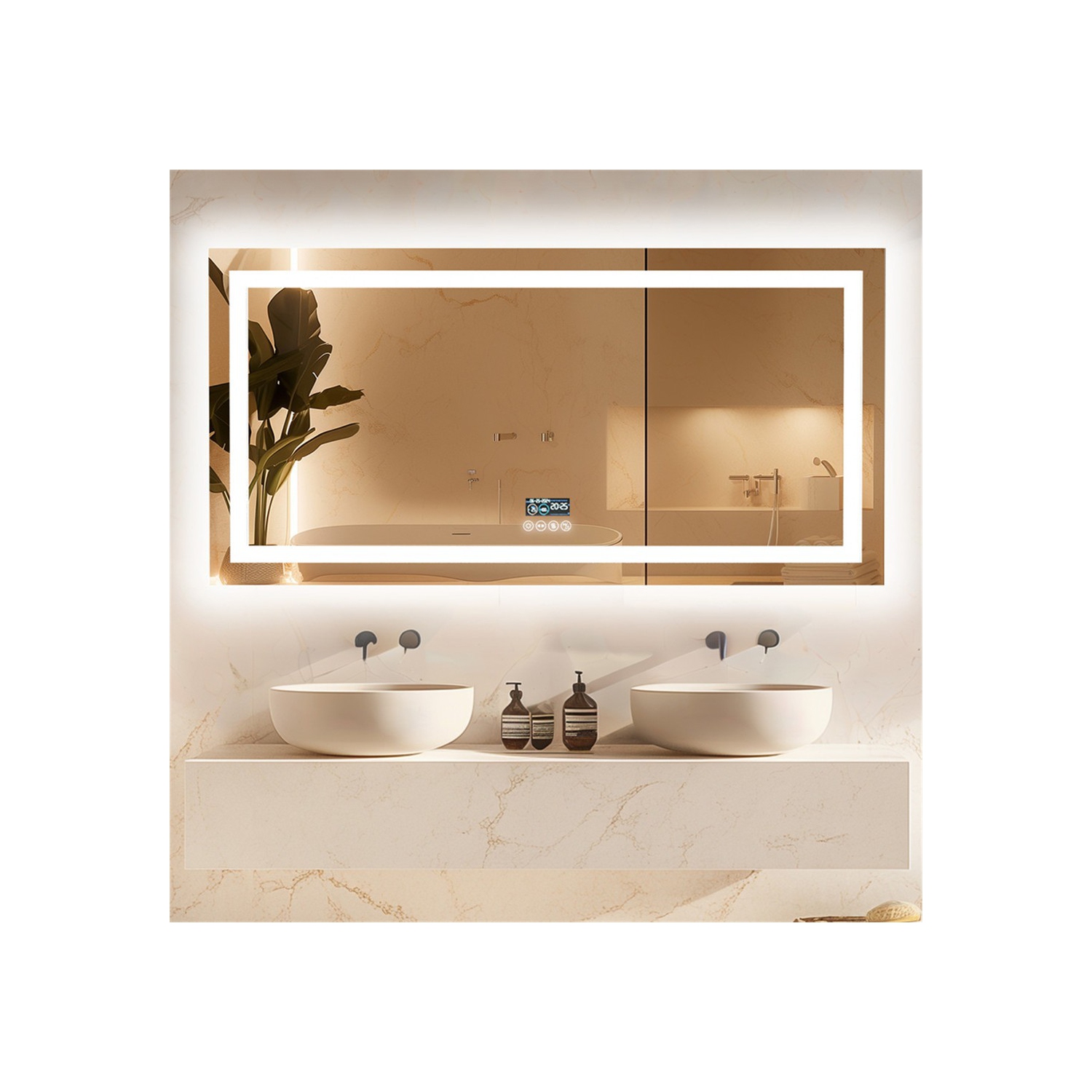 LUVODI 48''x24'' LED Bathroom Mirror with Lights, Built-in Bluetooth Speaker, Anti-Fog Dimmable 3 Lights Setting Backlit + Front Lit, Lighted Vanity