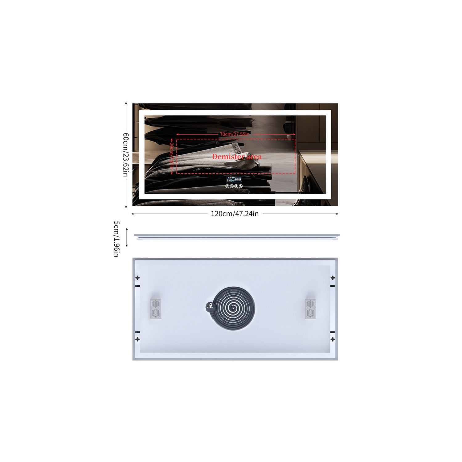 LUVODI 48''x24'' LED Bathroom Mirror with Lights, Built-in Bluetooth Speaker, Anti-Fog Dimmable 3 Lights Setting Backlit + Front Lit, Lighted Vanity