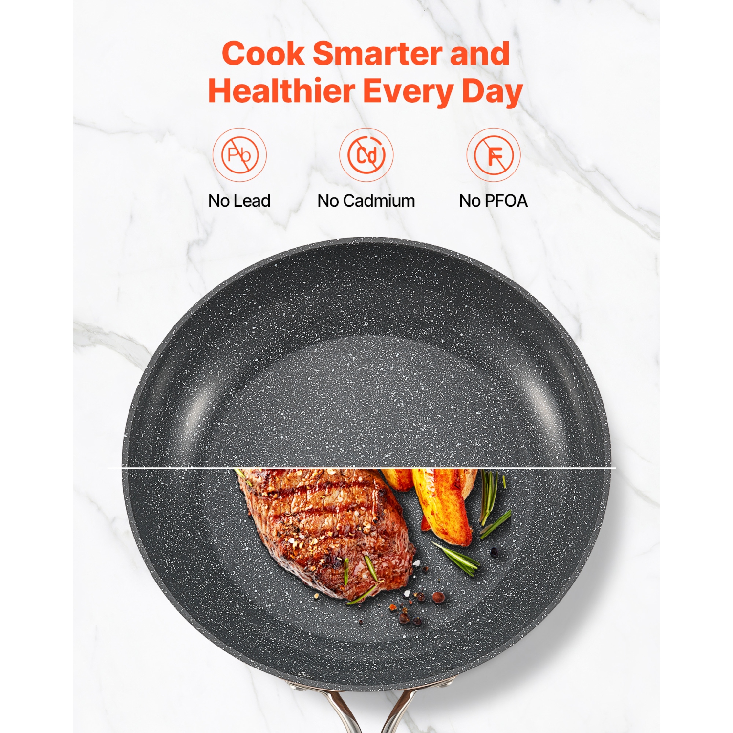 VEVOR 3-Piece Frying Pan Skillet(8/10/12in), Aluminum Fry Pans, Nonsitck Ceramic Heavy-Duty Skillets with Heat-Resistant Handle, Cookware, for Oven,