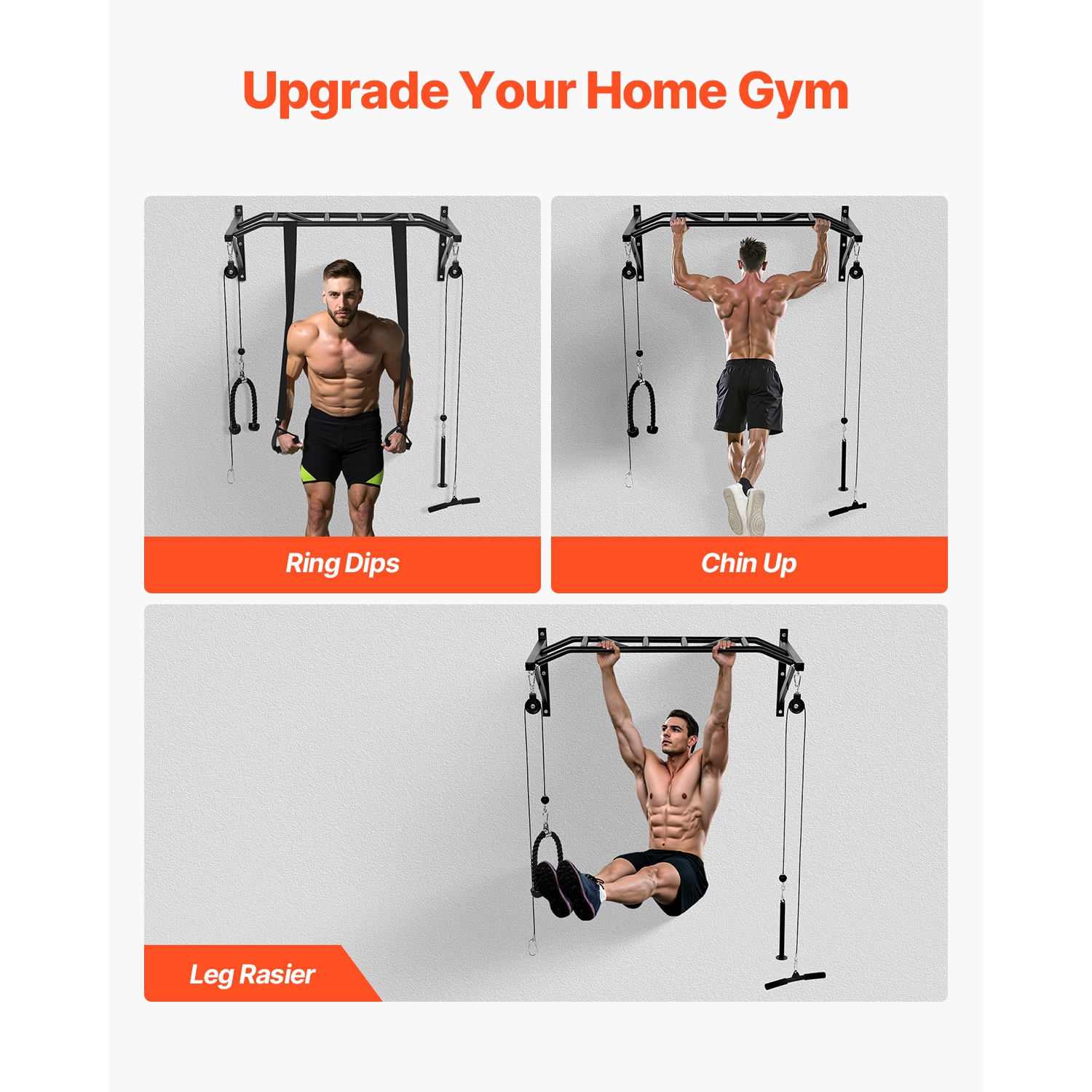 VEVOR 50 in Width Pull Up Bar, Multi-Grip Wall Mounted Pull Ups, Multifunctional Chin Up Training Station, Steel Upper Body Workout Bars with LAT