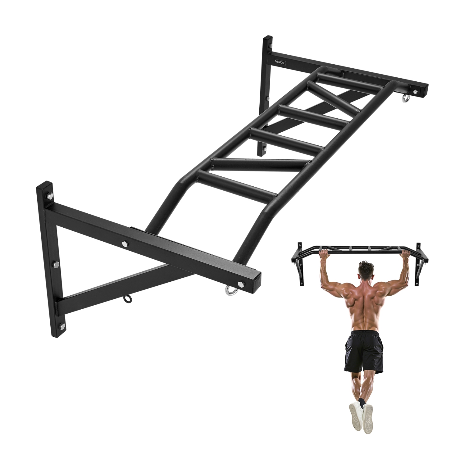 VEVOR 50 in Width Pull Up Bar, Multi-Grip Wall Mounted Pull Ups, Multifunctional Chin Up Training Station, Steel Upper Body Workout Bars with