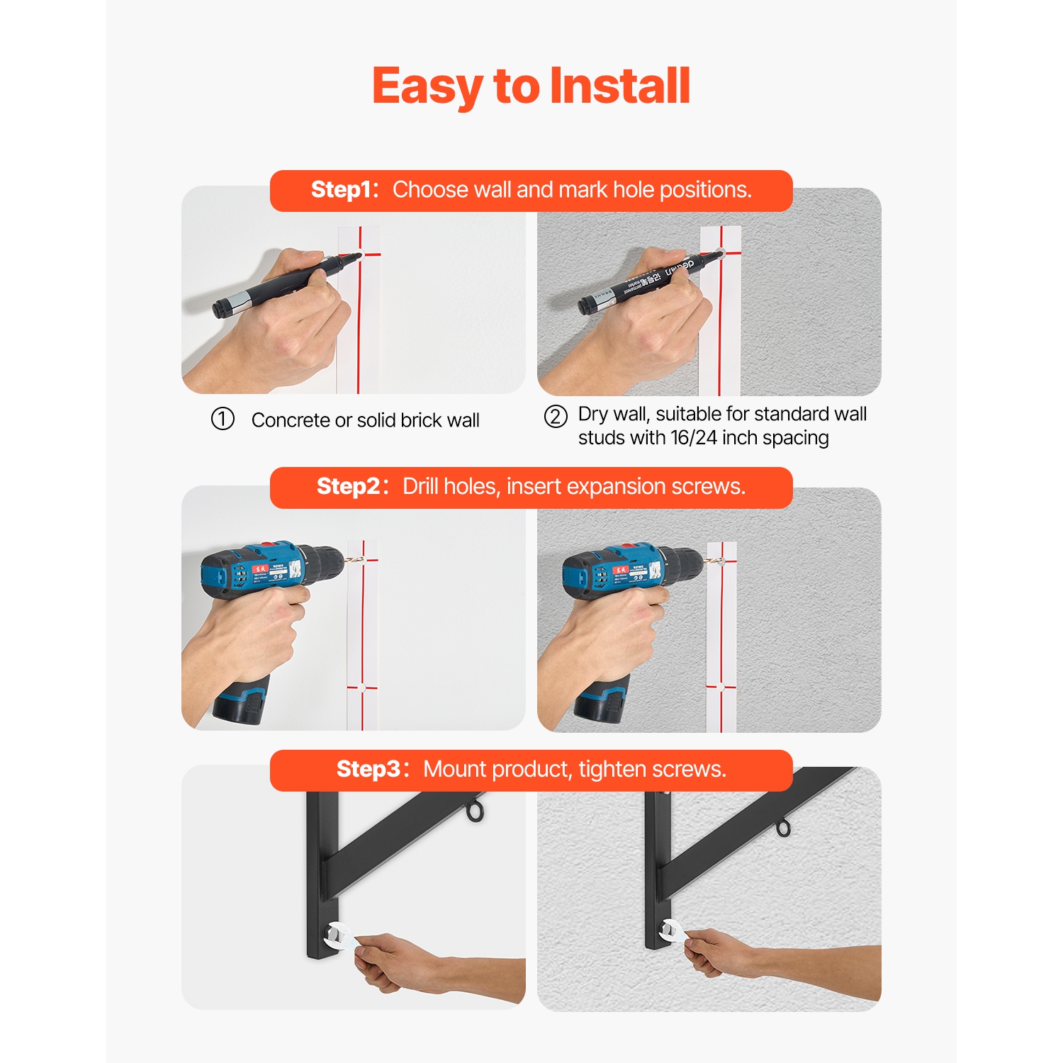 VEVOR 50 in Width Pull Up Bar, Multi-Grip Wall Mounted Pull Ups, Multifunctional Chin Up Training Station, Steel Upper Body Workout Bars with