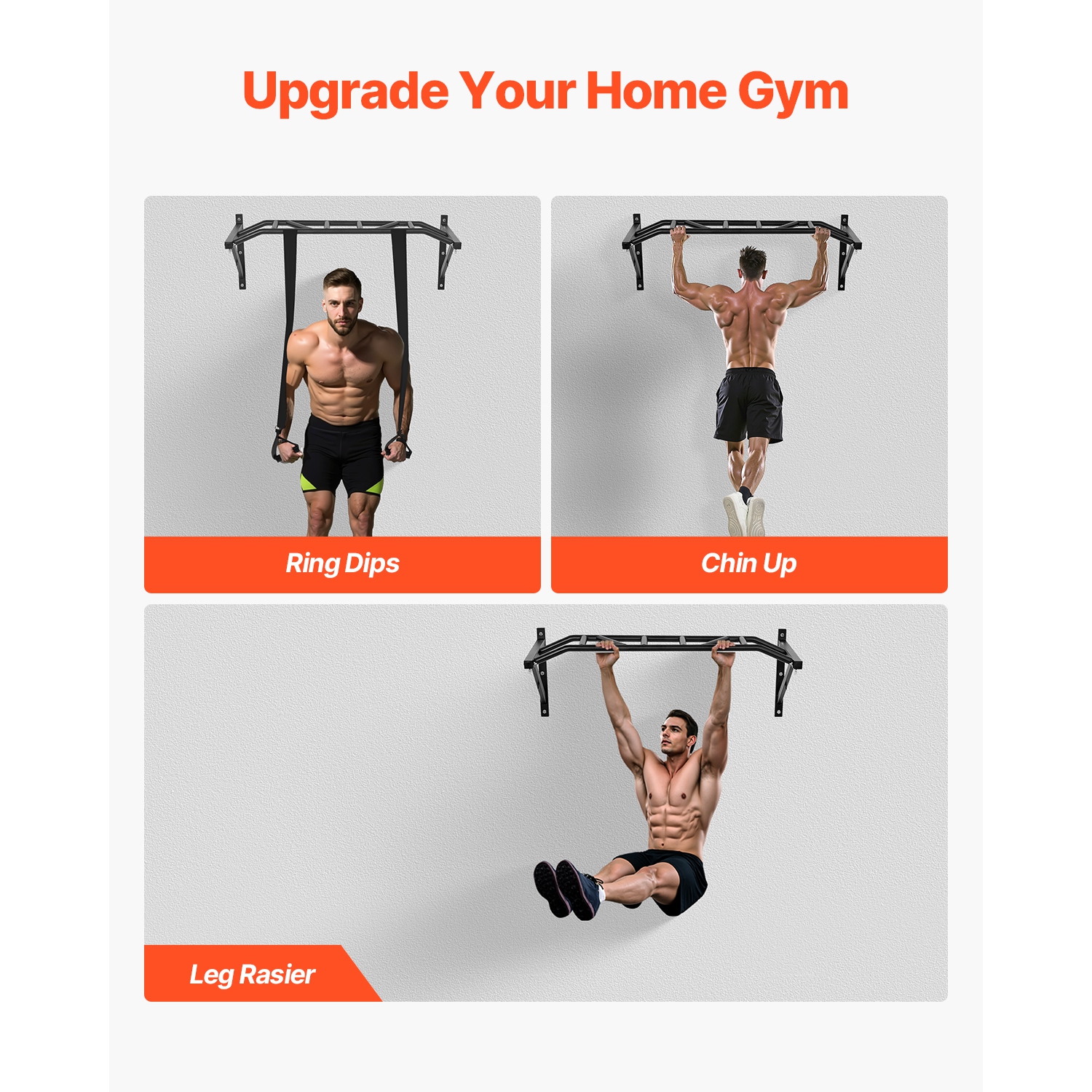 VEVOR 50 in Width Pull Up Bar, Multi-Grip Wall Mounted Pull Ups, Multifunctional Chin Up Training Station, Steel Upper Body Workout Bars with