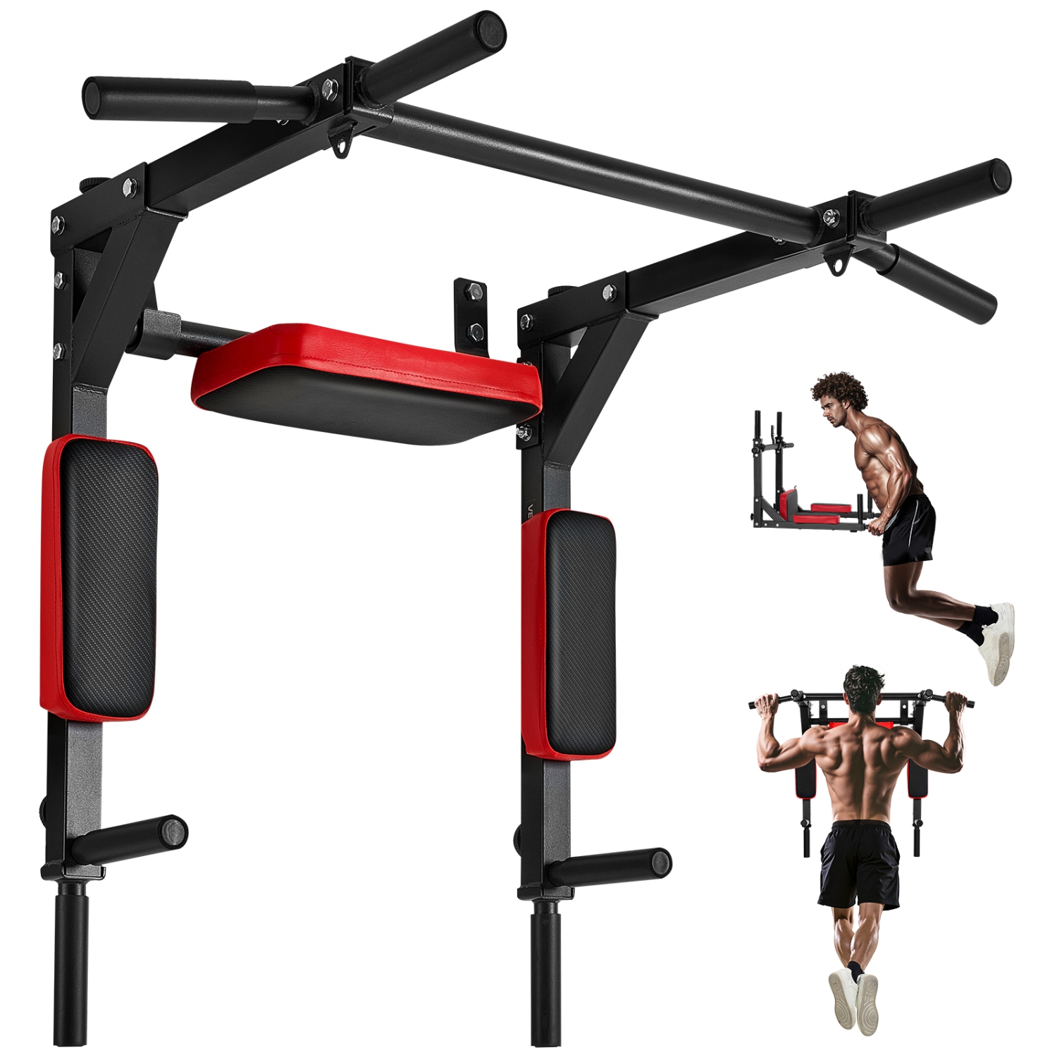 VEVOR 440 lbs Weight Capacity Multifunctional Pull Up Bar, Wall Mounted Chin Up Bar Dip Station for Home Gym, Heavy Duty Steel Upper Body Workout