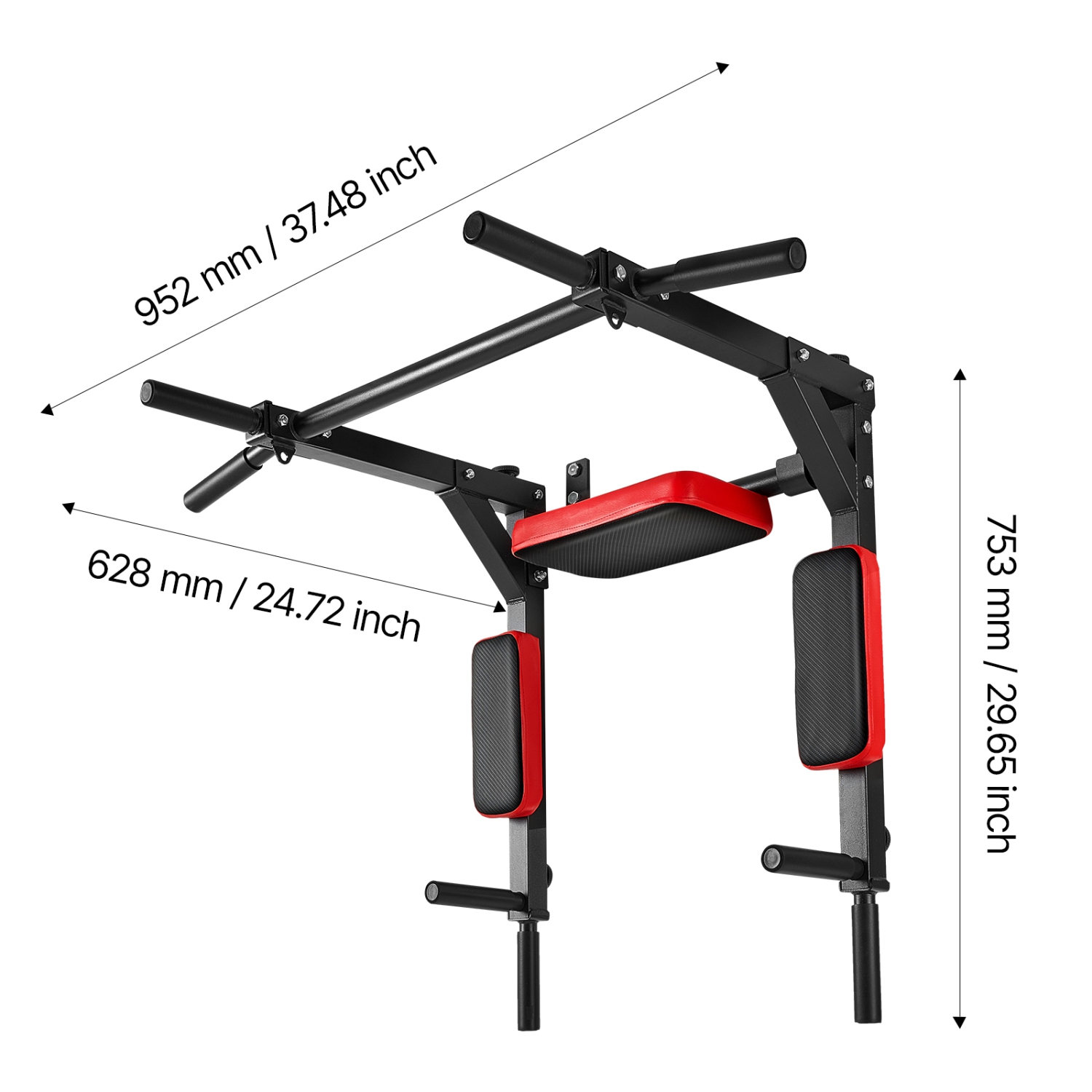 VEVOR 440 lbs Weight Capacity Multifunctional Pull Up Bar, Wall Mounted Chin Up Bar Dip Station for Home Gym, Heavy Duty Steel Upper Body Workout