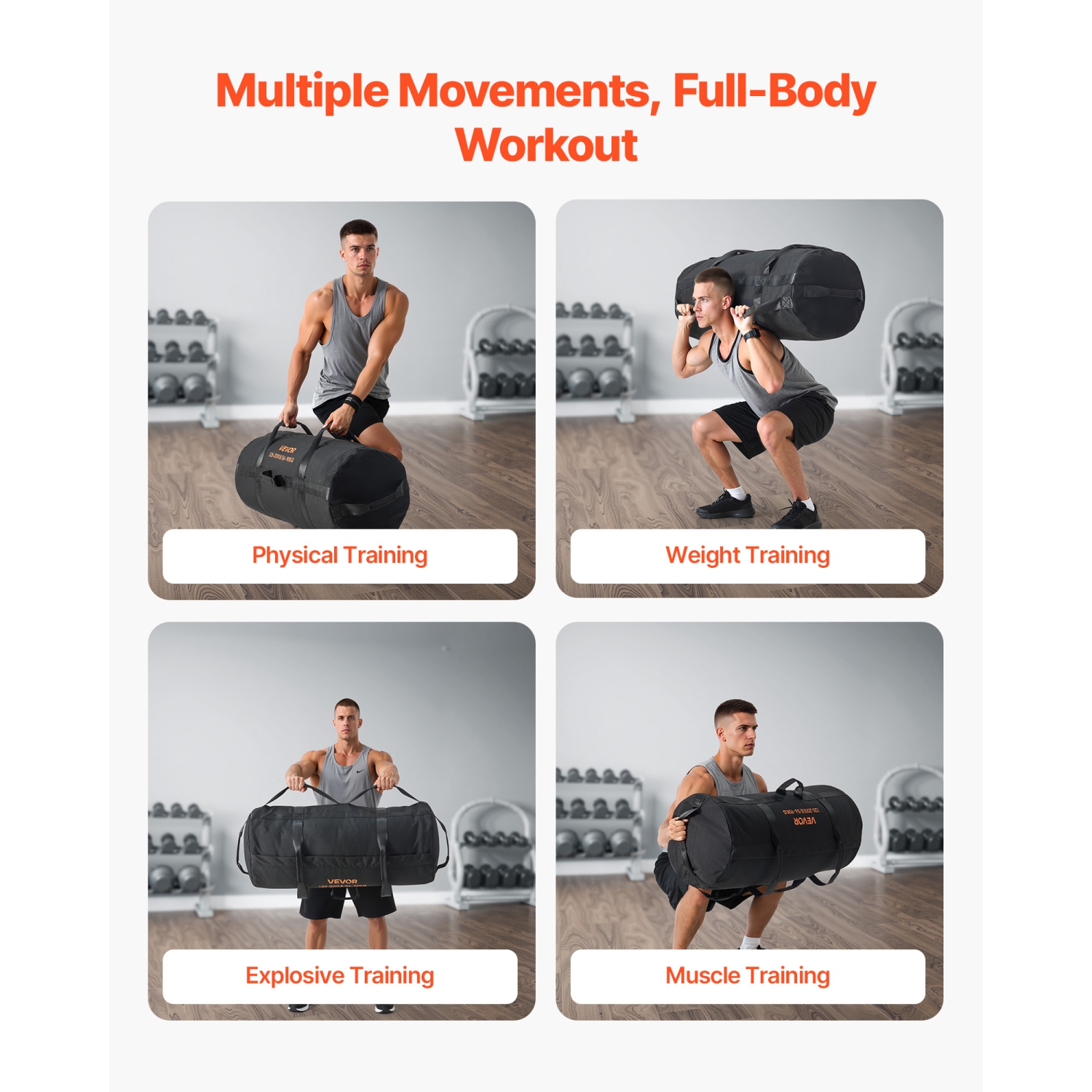 VEVOR 125-200 lbs Workout Sandbag, Heavy Duty Workout Power Bags with Handles, Adjustable Slam Bag for Fitness Strength Weight Training