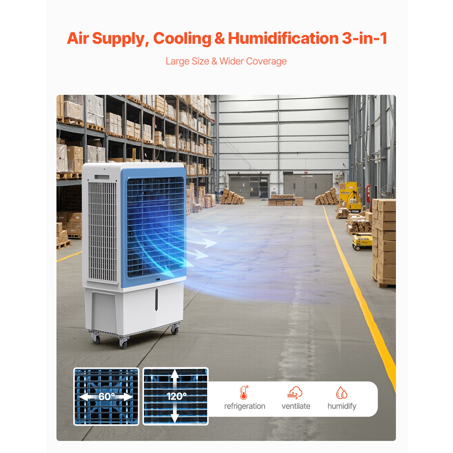 VEVOR 4129 CFM Evaporative Air Cooler, with 12.7 Gallon Water Tank Swamp Cooler, Portable Cooling Fan with Remote Control, 12H Timer, 4 Ice Boxes,