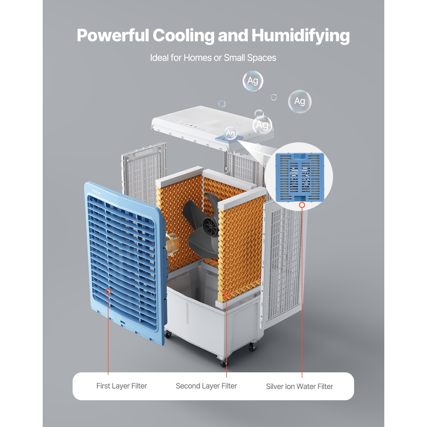 VEVOR 4129 CFM Evaporative Air Cooler, with 12.7 Gallon Water Tank Swamp Cooler, Portable Cooling Fan with Remote Control, 12H Timer, 4 Ice Boxes,