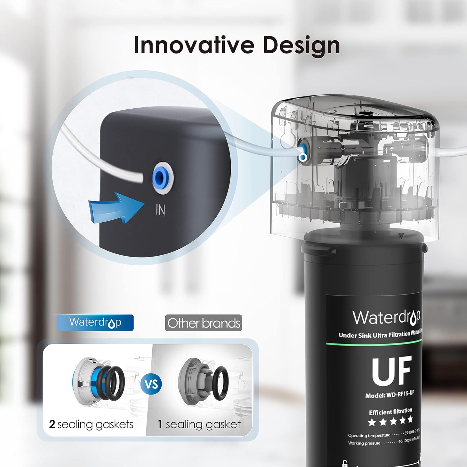 Waterdrop 15UB-UF 0.01 μm Ultra Filtration Under Sink Water Filter System for Baçtёria Reduction