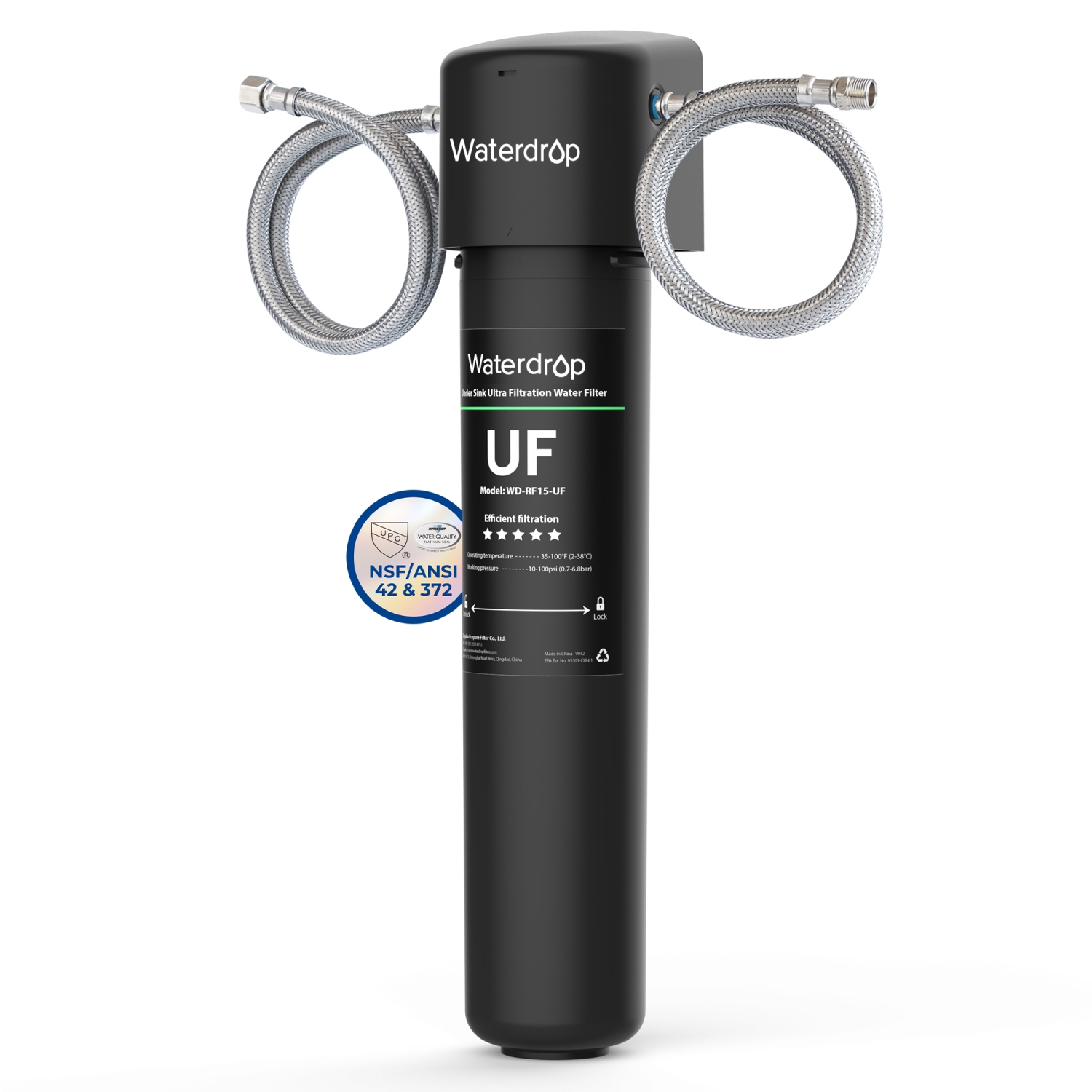 Waterdrop 15UA-UF 0.01 μm Ultra Filtration Under Sink Water Filter for Baçtёria Reduction, 𝟐 𝐘𝐞𝐚𝐫𝐬