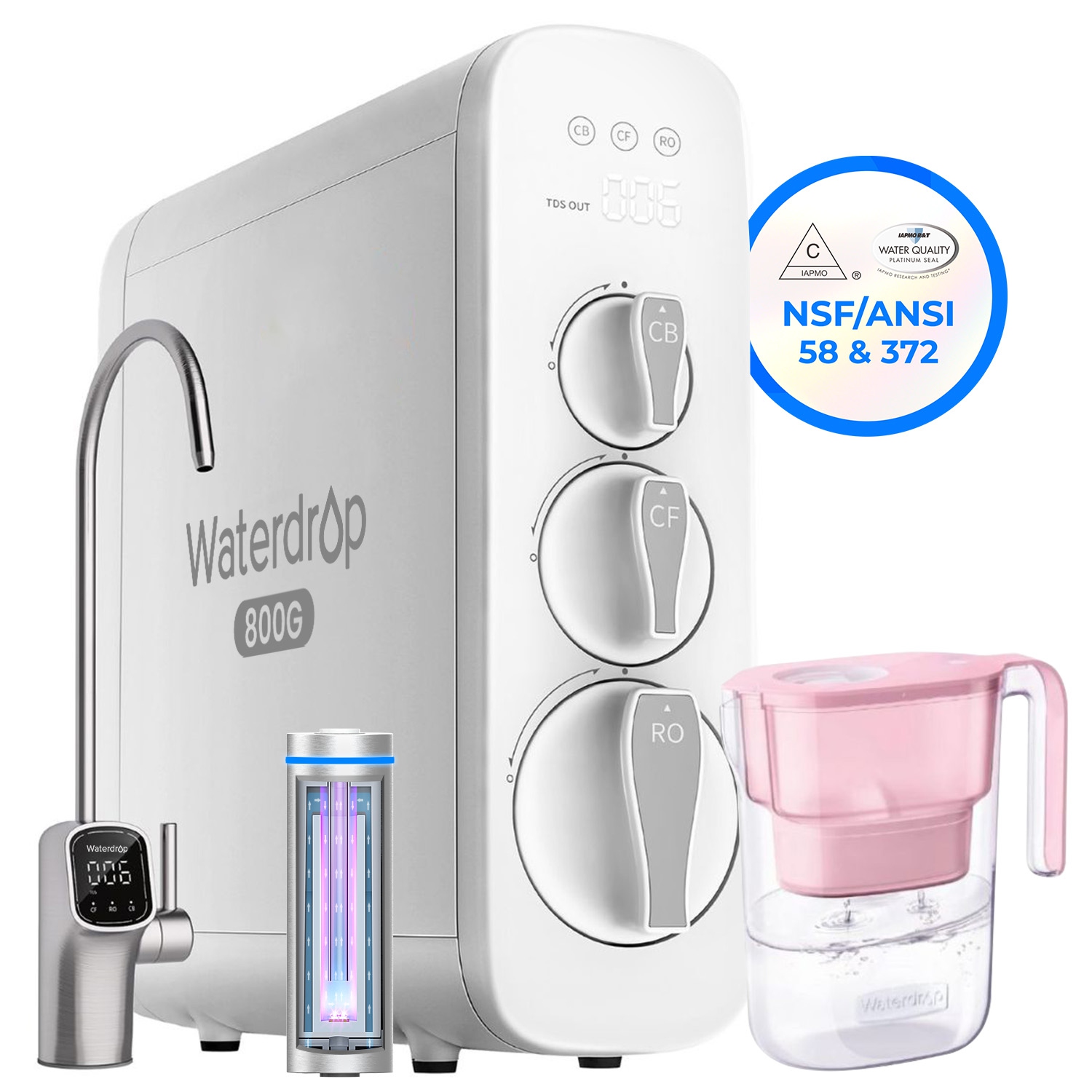 Waterdrop G3P800 Reverse Osmosis System Extra WD-PT-05P Water Filter Pitcher