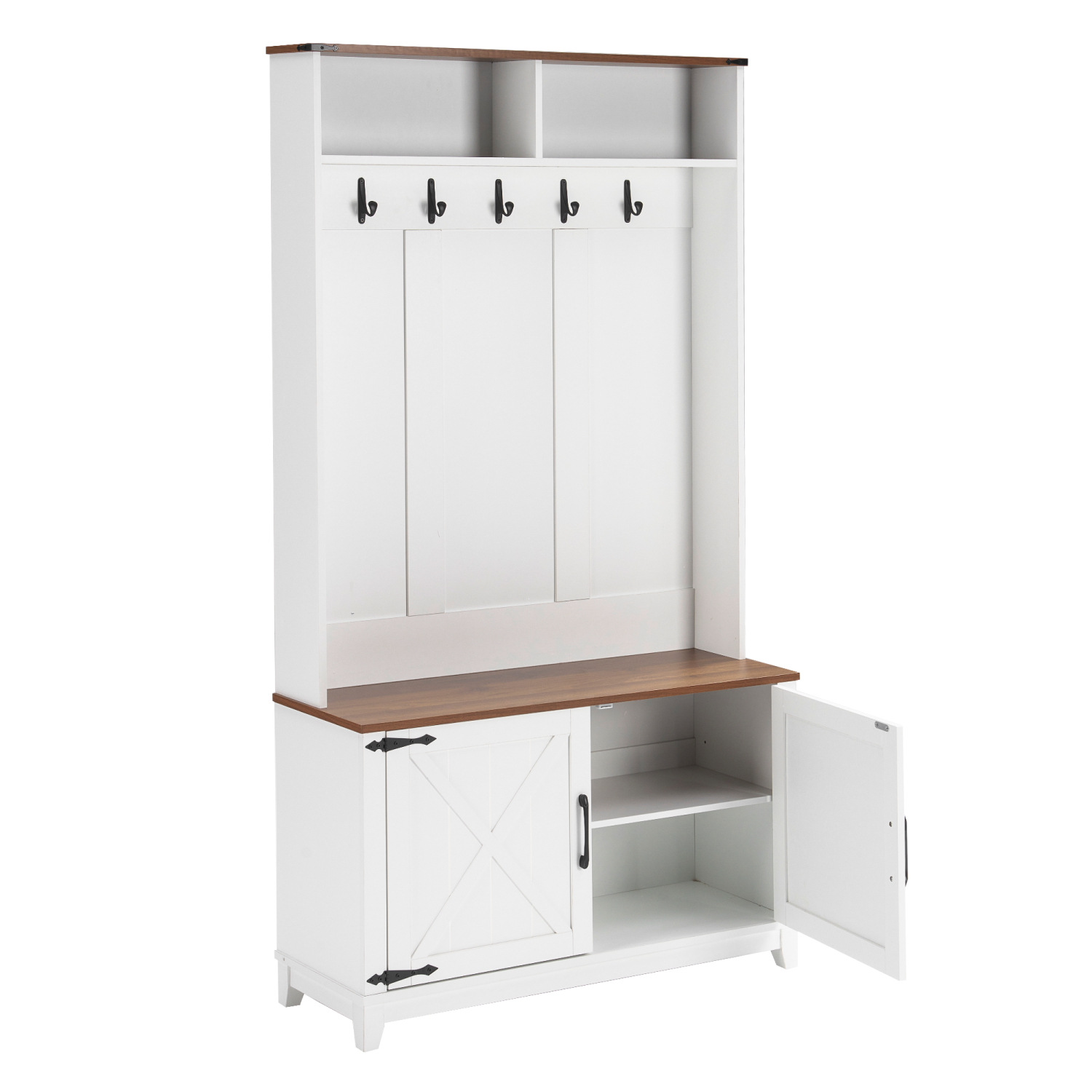 Portemanteau d'entrée 5-en-1 U-HOMY avec banc, rangement pour chaussures et crochets - Blanc