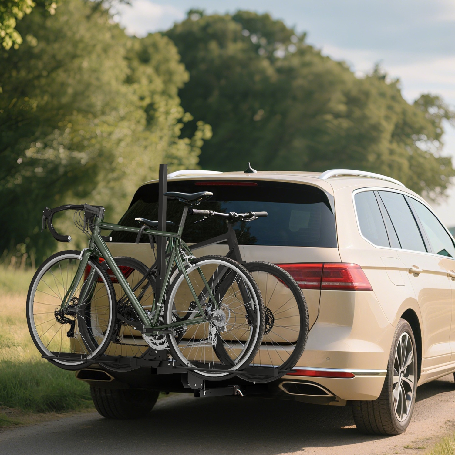 Porte-vélos d'attelage de HOMCOM pour voiture, porte-vélos 200&nbsp;lb 2 avec plateforme, tendeur d'attelage, conception pliable, courroie de