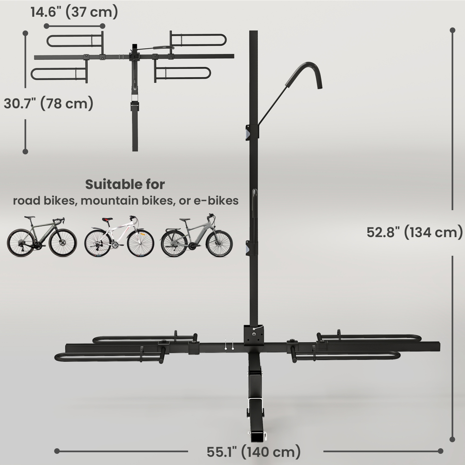 Porte-vélos d'attelage de HOMCOM pour voiture, porte-vélos 200&nbsp;lb 2 avec plateforme, tendeur d'attelage, conception pliable, courroie de