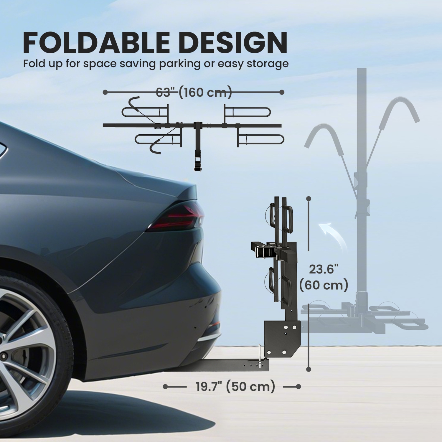 Porte-vélos d'attelage de HOMCOM pour voiture, porte-vélos 200&nbsp;lb 2 avec plateforme, tendeur d'attelage, conception pliable, courroie de